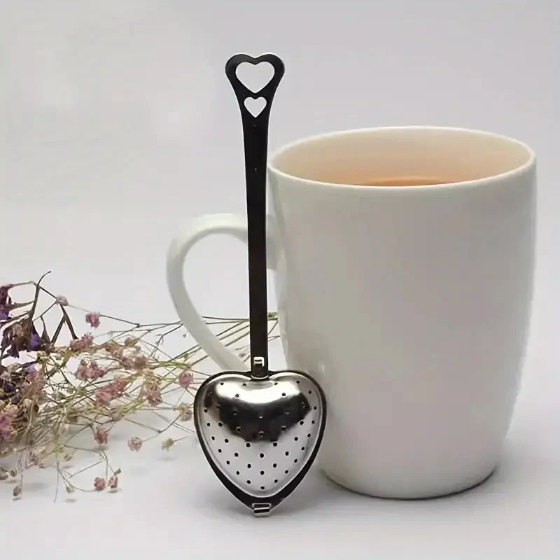 Heart-Shaped Stainless Steel Tea Strainer, Chai Infuser in Gold or Silver | Tea Drain Steeper | 1.57" x 5.5" - Image 5