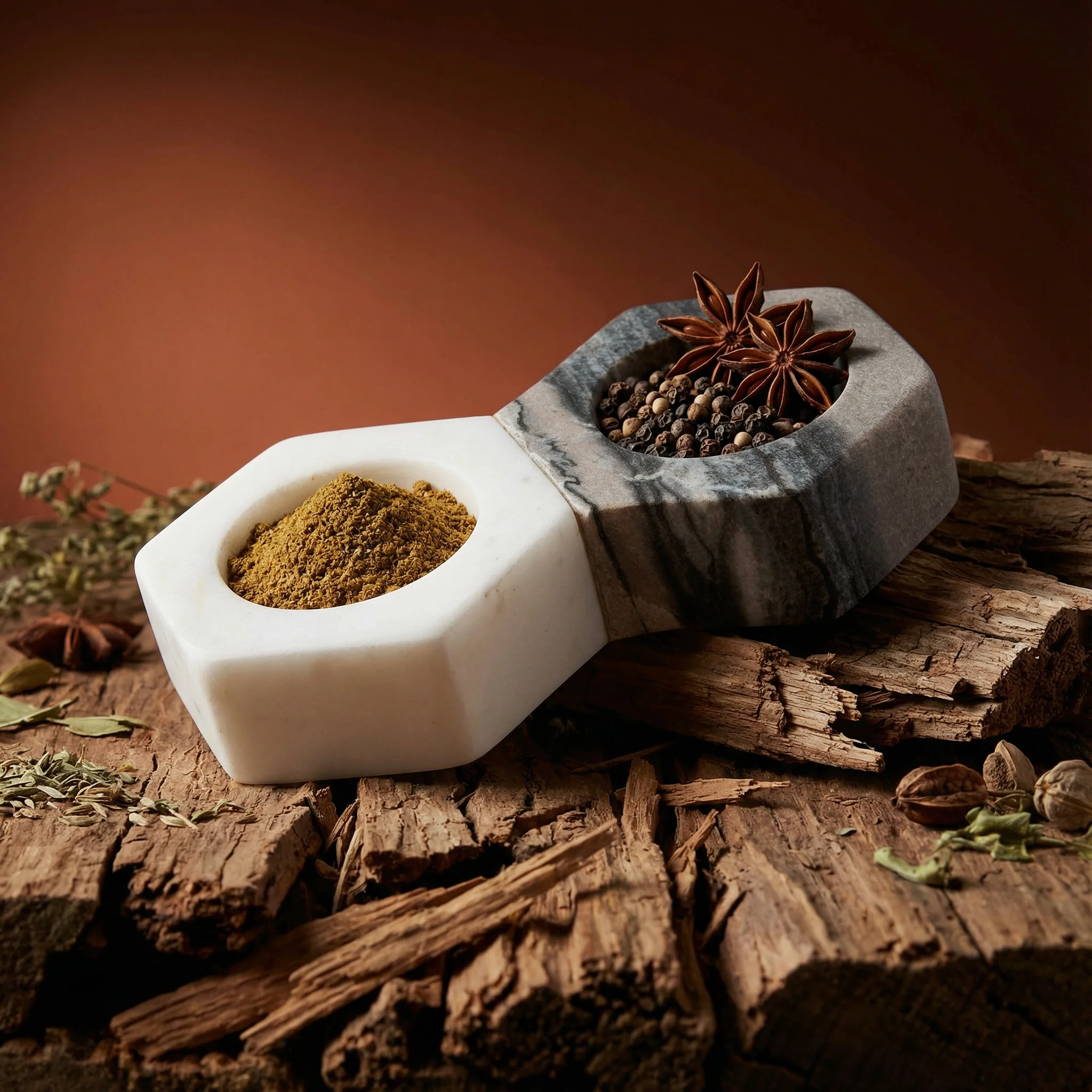 Heirloom White Slate Marble Divided Tray | Spices Seasonings Trinkets Hexagon Tray - Image 3