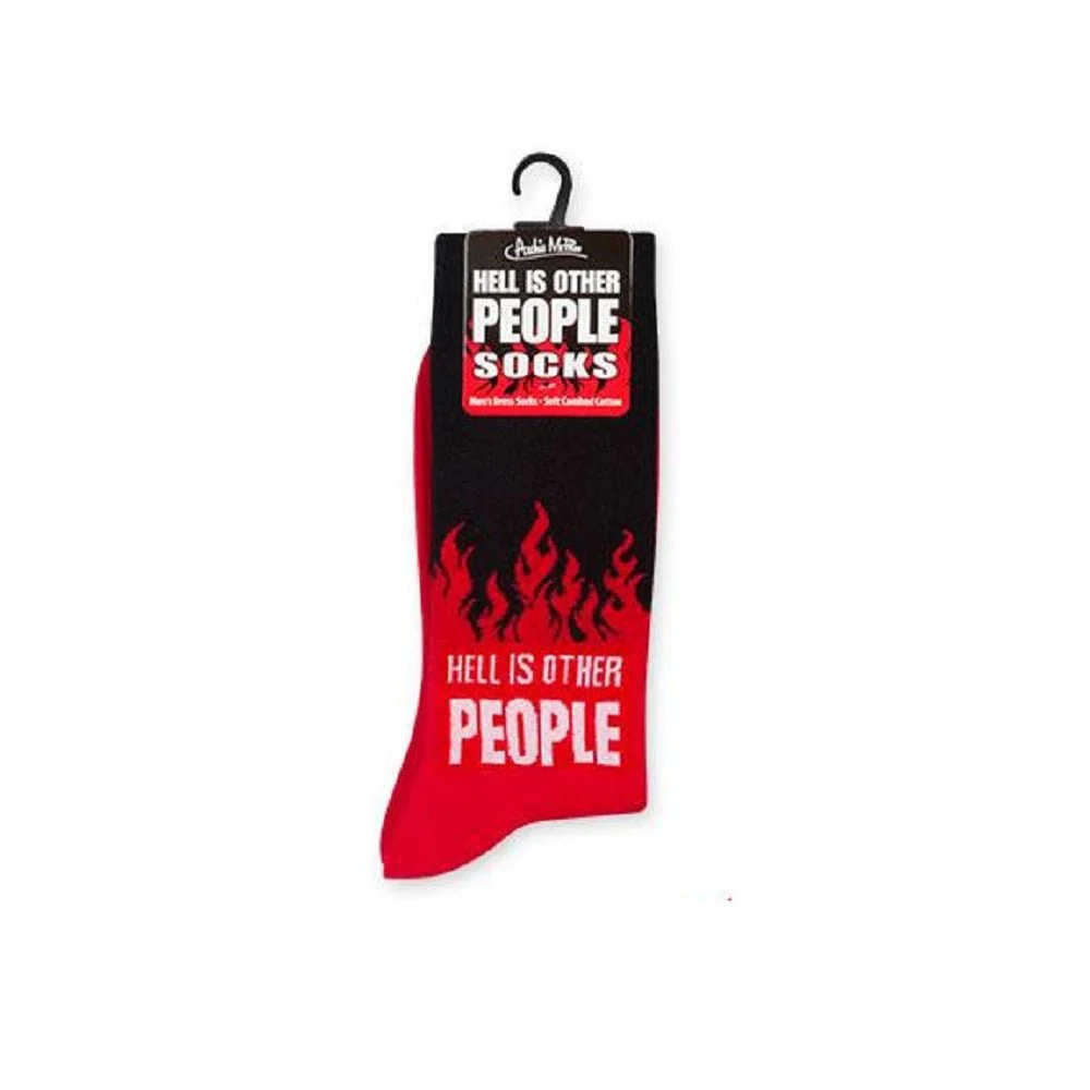 Hell is Other People Socks Men's Dress Socks in Black and Red | Funny Gift for Men | Jean-Paul Sartre Quote - Image 6