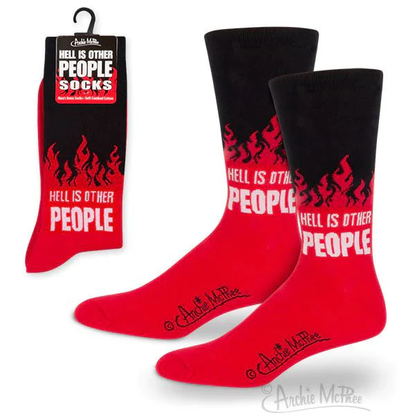 Hell is Other People Socks Men's Dress Socks in Black and Red | Funny Gift for Men | Jean-Paul Sartre Quote - Image 7