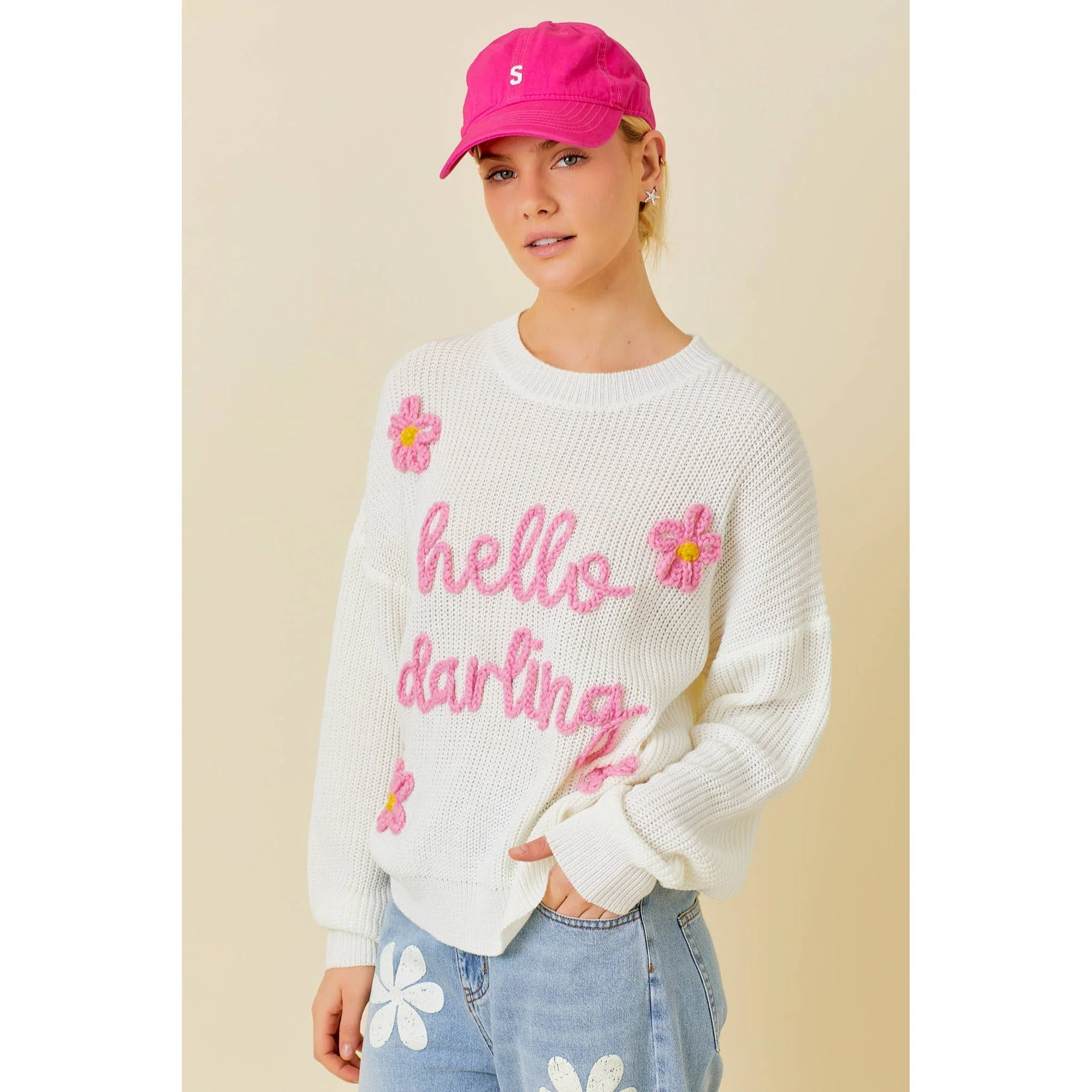 Hello Darling Flower Trim Sweater | Comfy Vintage Knit Sweatshirt [Size SM Remaining] - Image 15