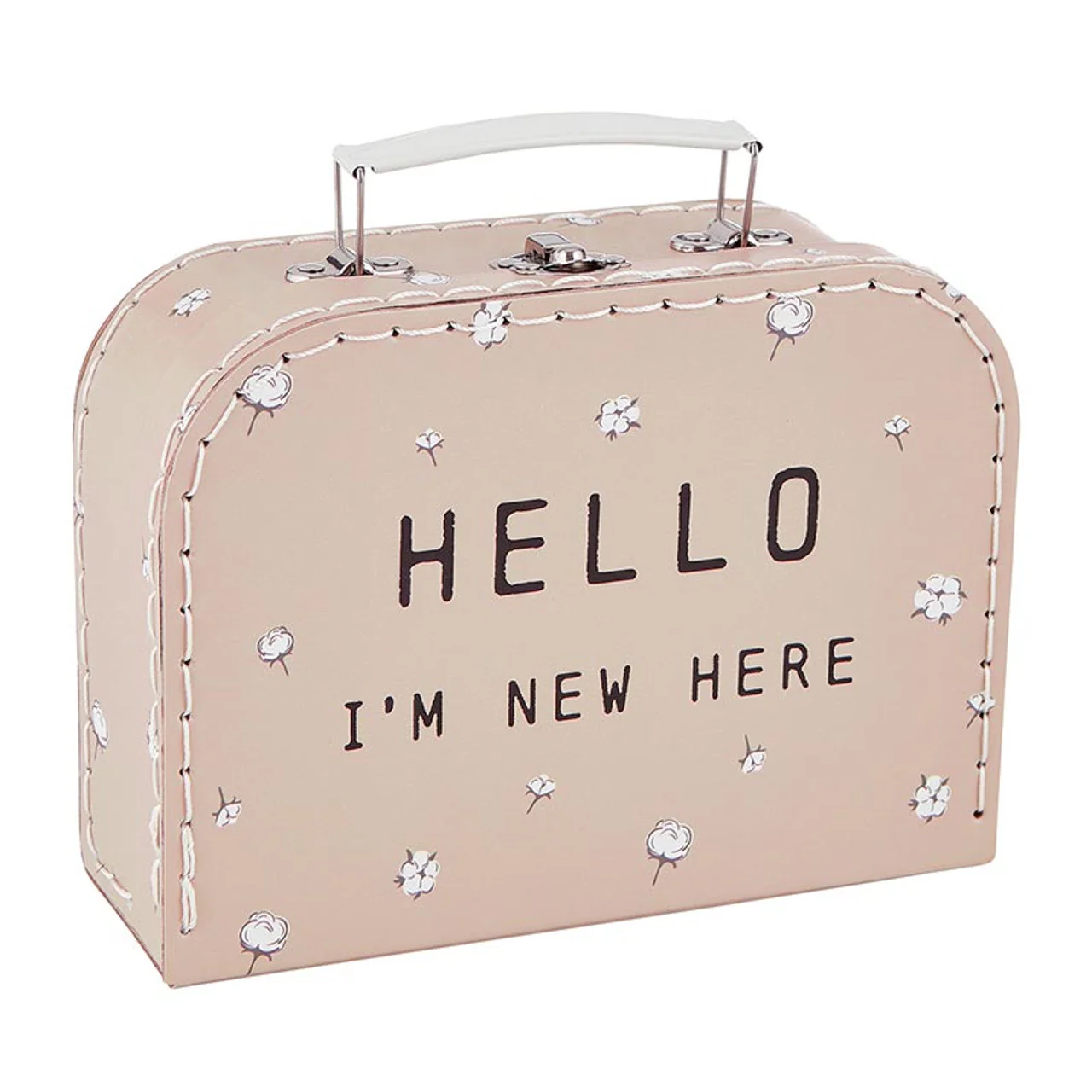 Baby Gift Set "Hello I'm New Here" Mini Suitcase in Blush Pink | 3-Piece Keepsake Suitcase Snap Shirt and Hat Gift Box - Image 5