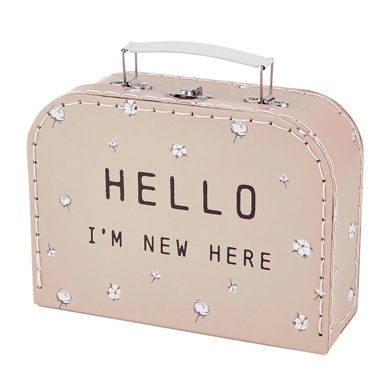 Baby Gift Set "Hello I'm New Here" Mini Suitcase in Blush Pink | 3-Piece Keepsake Suitcase Snap Shirt and Hat Gift Box - Image 6