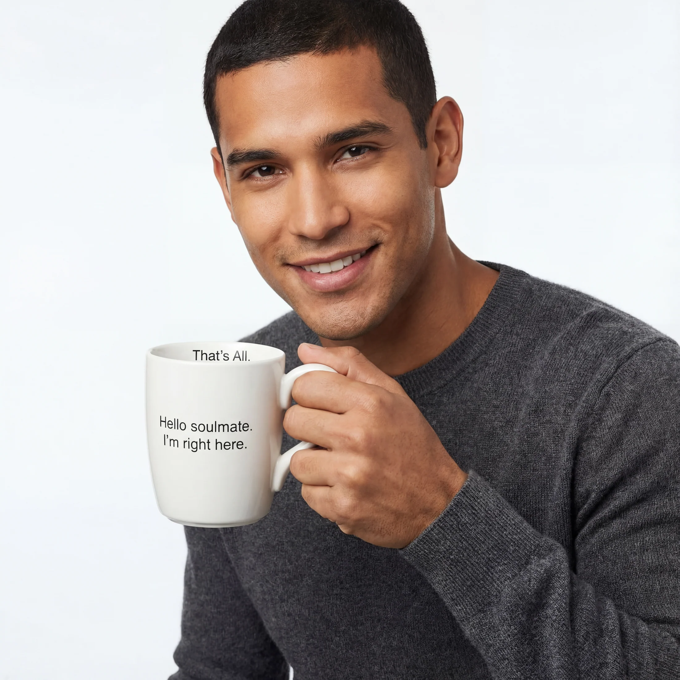 Hello Soulmate - I'm Right Here Ceramic Mug in Matte White - Image 2