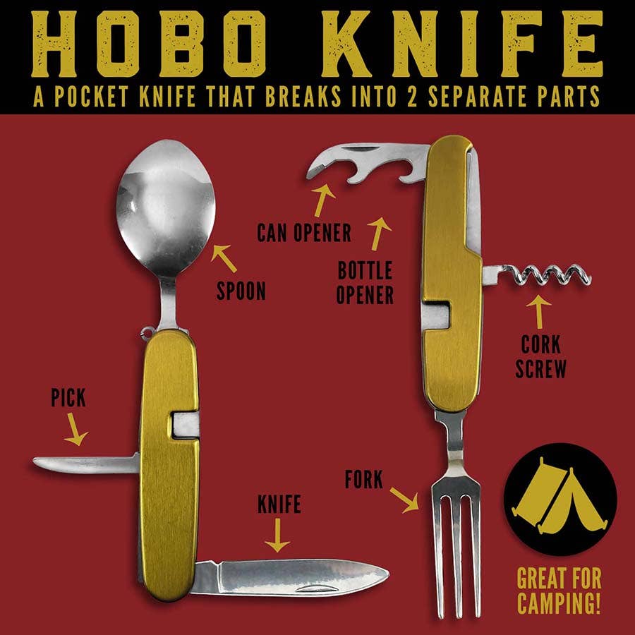 7-in-1 Hobo Knife Camp Cutlery Multi-Tool | Camping Utensil with Fork Spoon Knife - Image 2