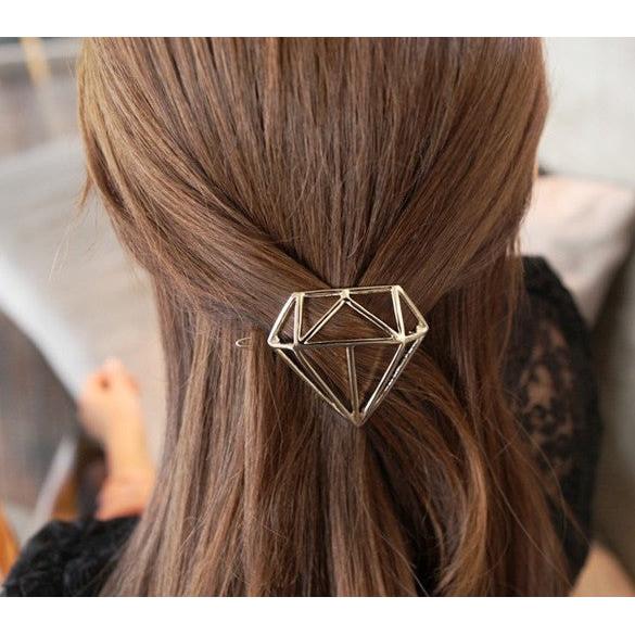 Geometric Hollow Diamond Barrette (Gold or Silver)
