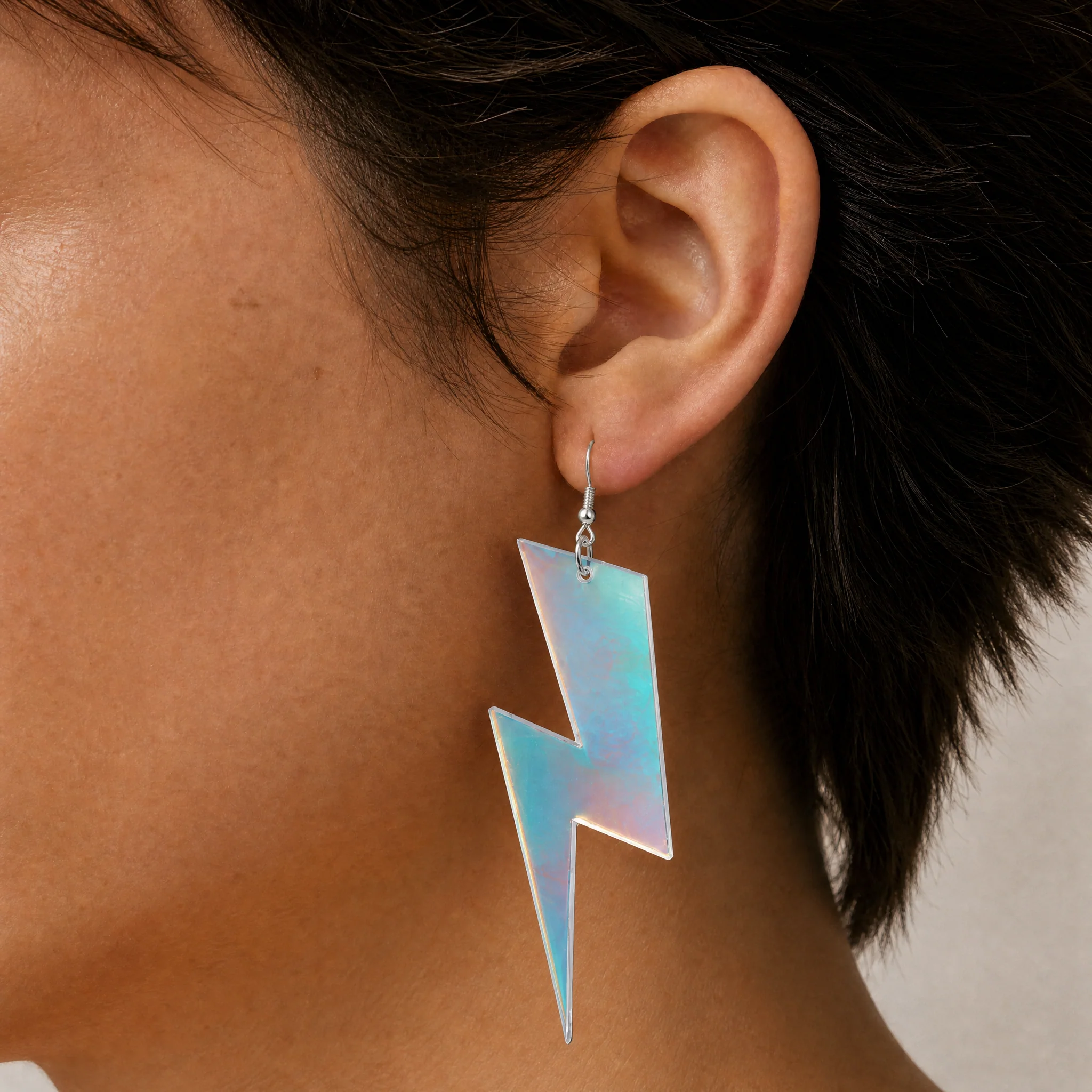 Holographic Lightning Bolt Earrings | Iridescent Statement Dangle Earrings - Image 2