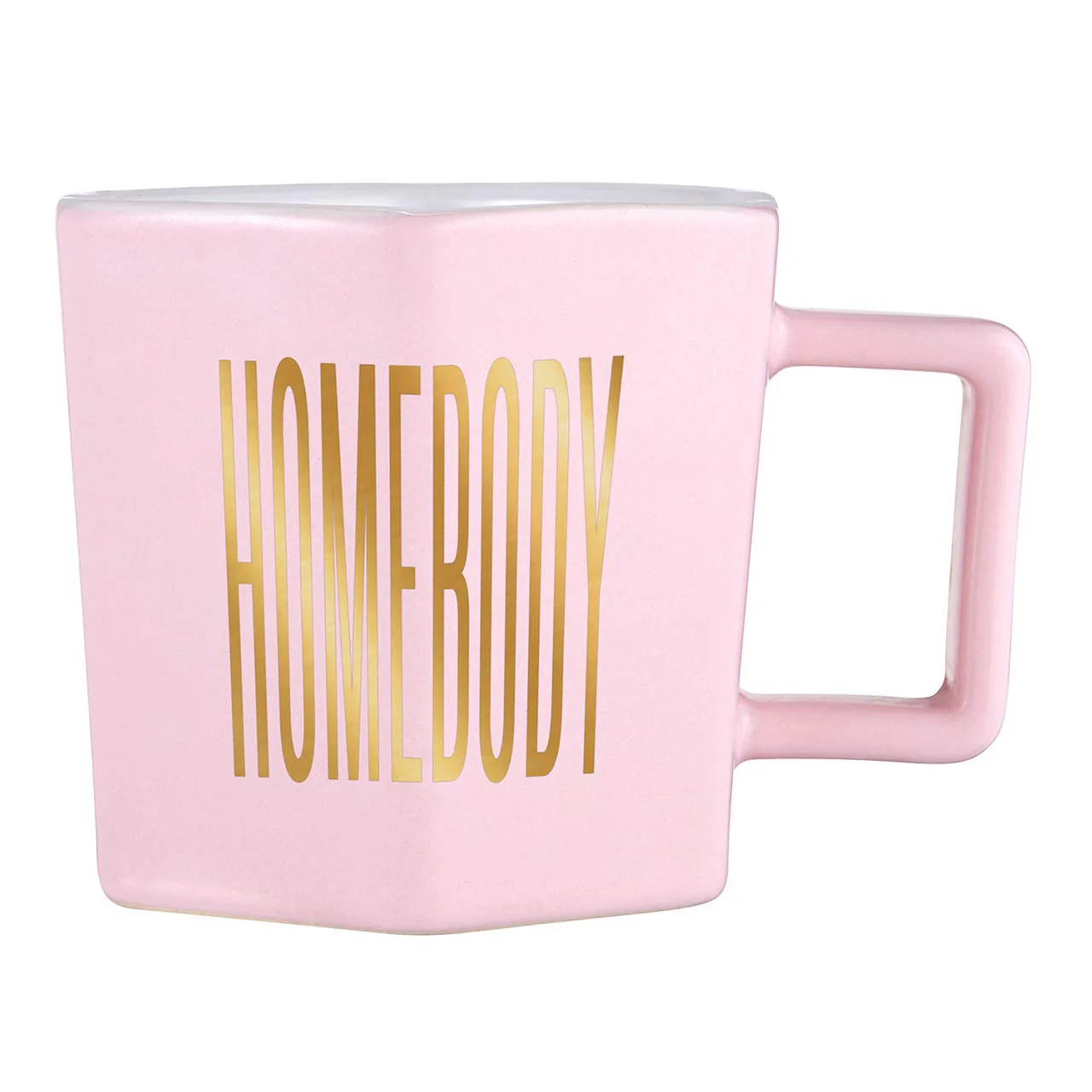 Homebody Hexagon Mug and Saucer Set in Pink with Gold Dot Pattern - Image 4