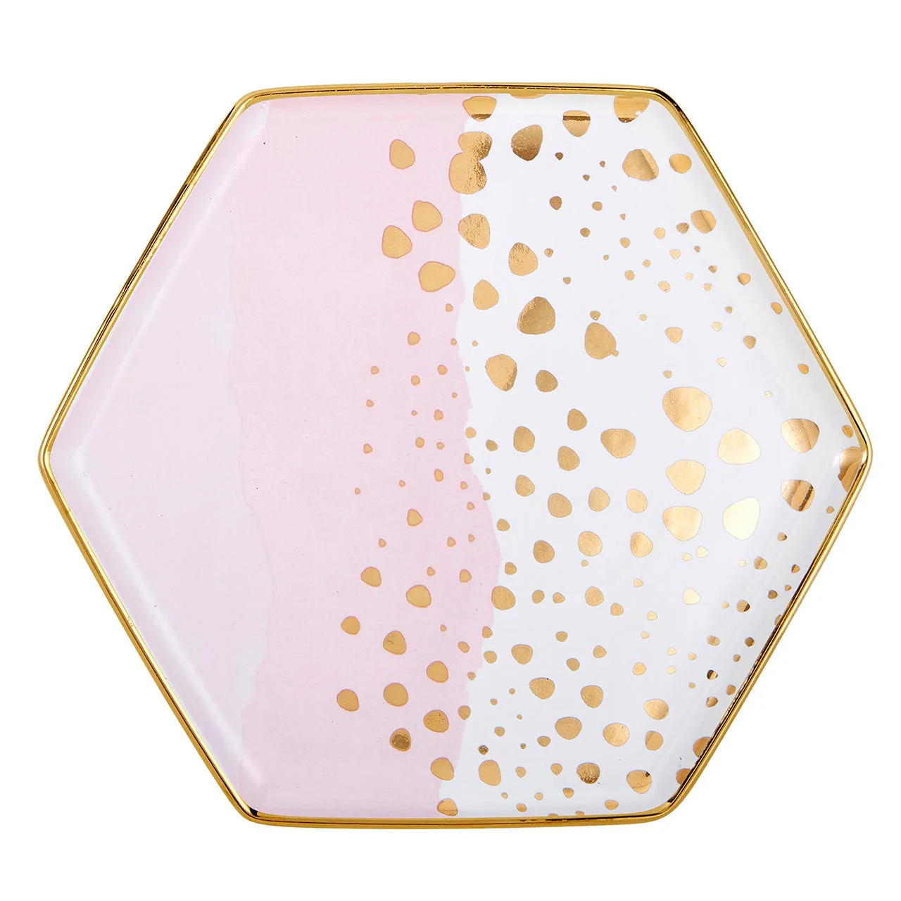 Homebody Hexagon Mug and Saucer Set in Pink with Gold Dot Pattern - Image 5