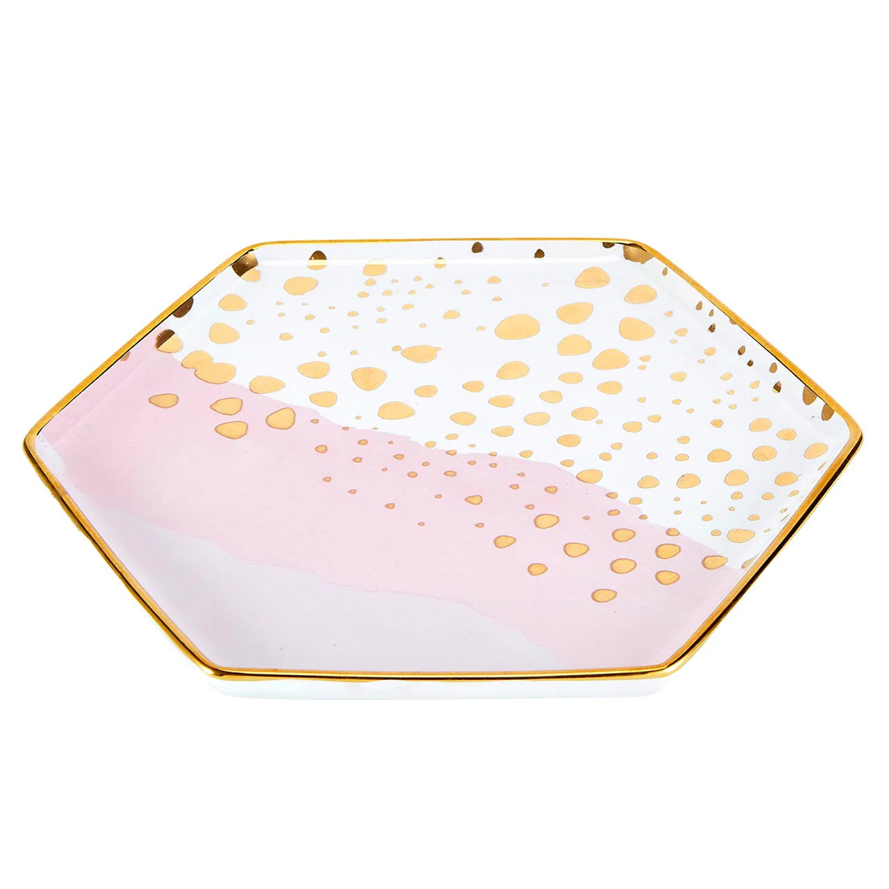 Homebody Hexagon Mug and Saucer Set in Pink with Gold Dot Pattern - Image 6