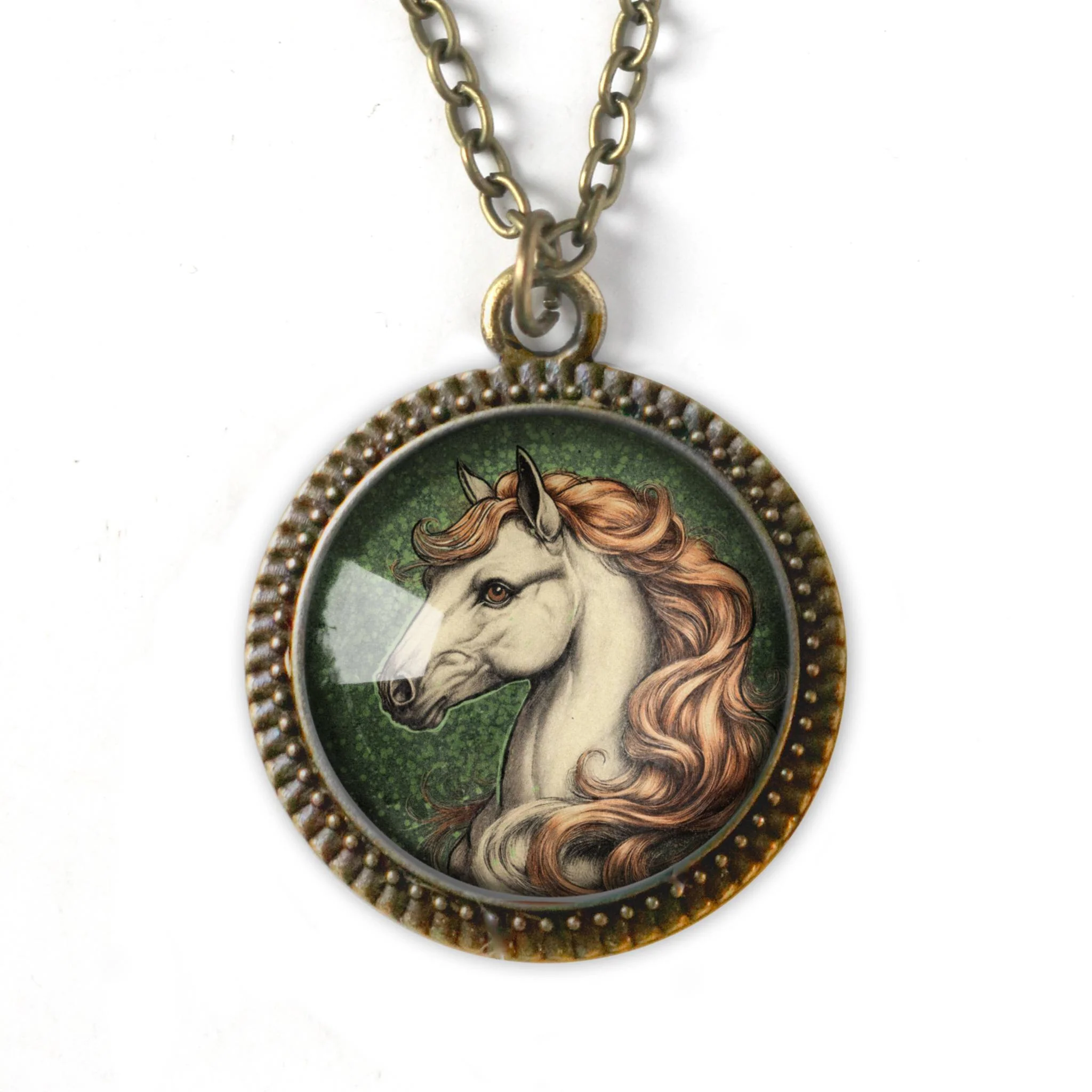 Horse Glass Cabochon Pendant Necklace | Antique Bronze Equestrian Jewelry | Vintage Style Horse Art Necklace - Image 2