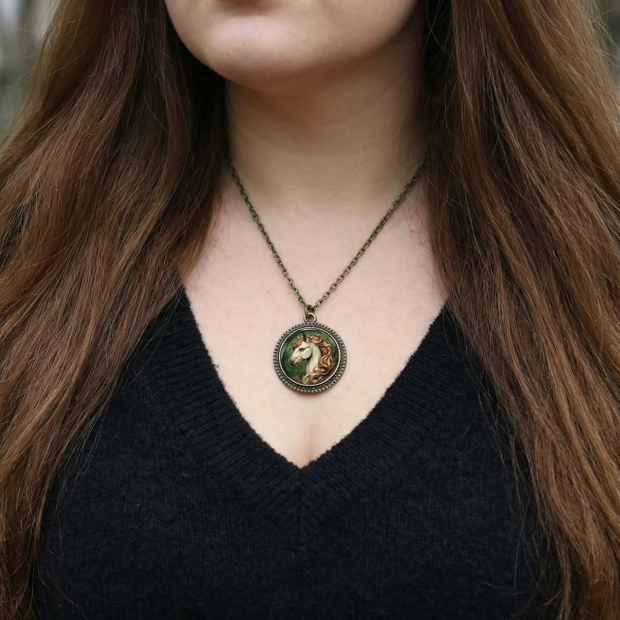 Horse Glass Cabochon Pendant Necklace | Antique Bronze Equestrian Jewelry | Vintage Style Horse Art Necklace - Image 3