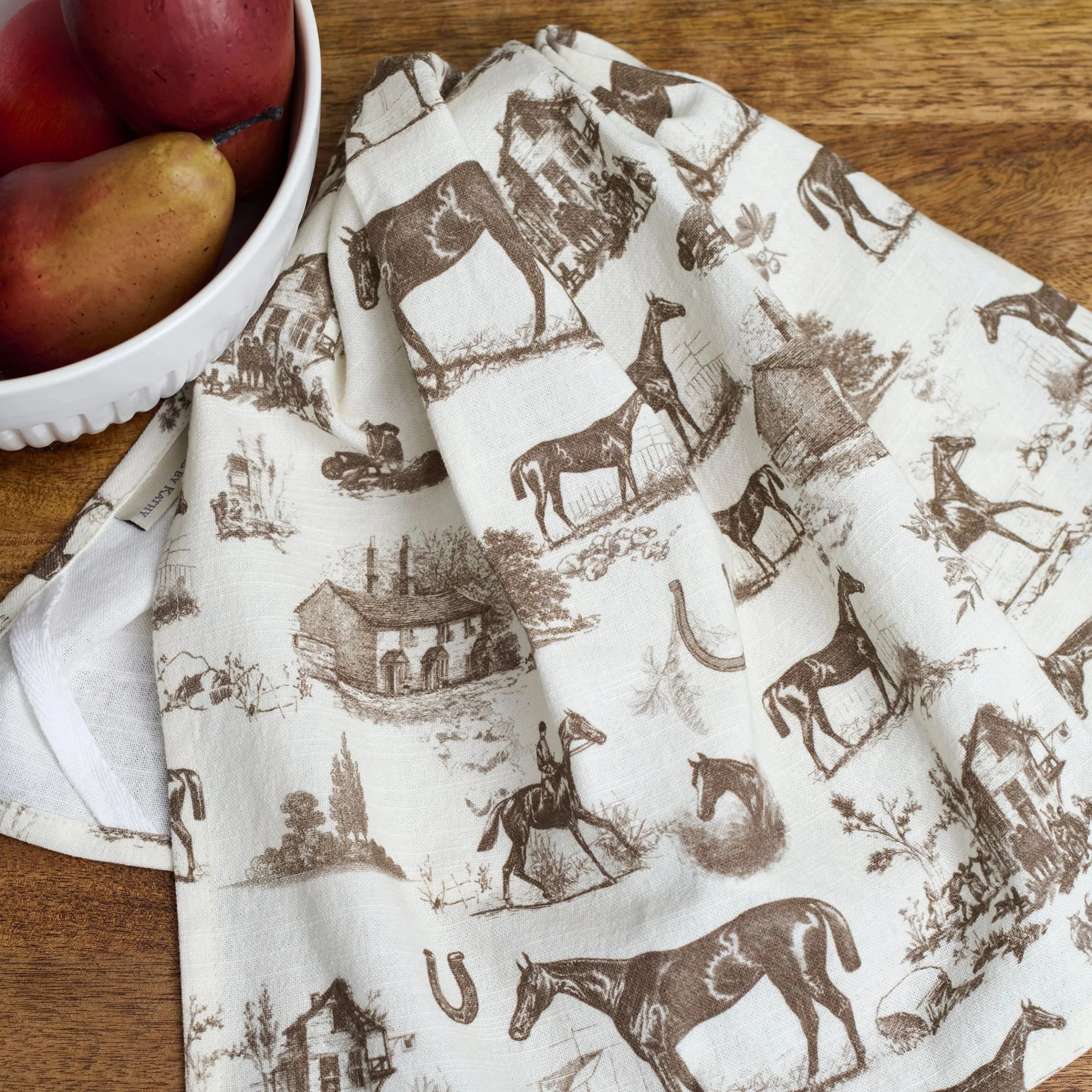 Horse Toile Cotton Kitchen Towel | Vintage Equestrian Farmhouse Dish Towel - Image 2