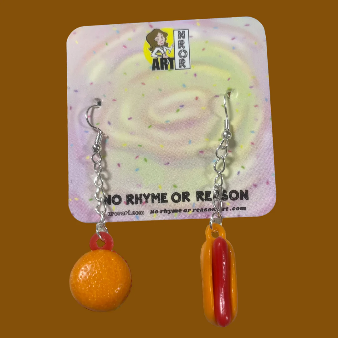 Hot Dog & Hamburger Mismatched Earrings | Vintage 70s-80s Upcycled Gumball Charms - Image 3