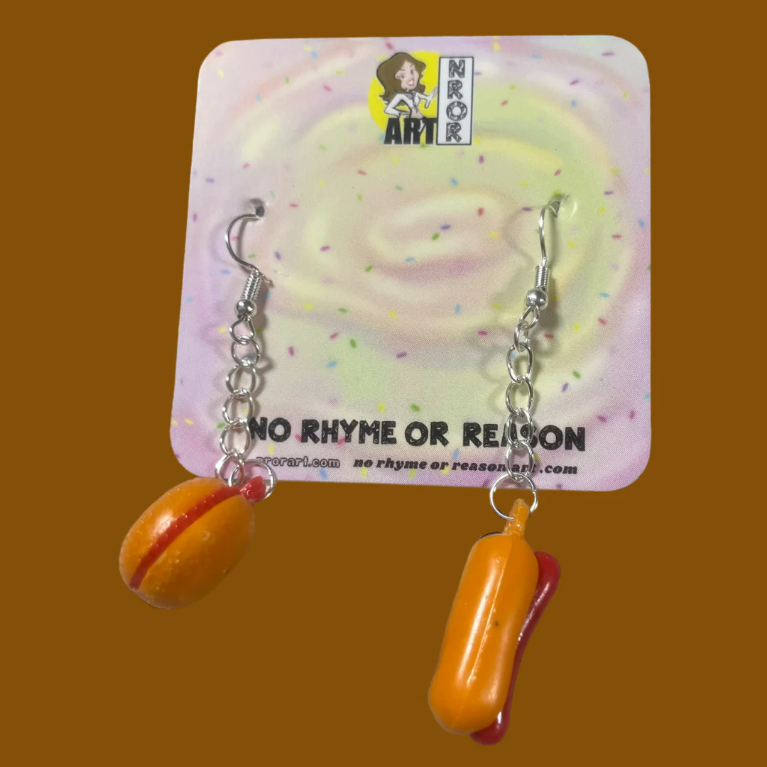 Hot Dog & Hamburger Mismatched Earrings | Vintage 70s-80s Upcycled Gumball Charms - Image 4