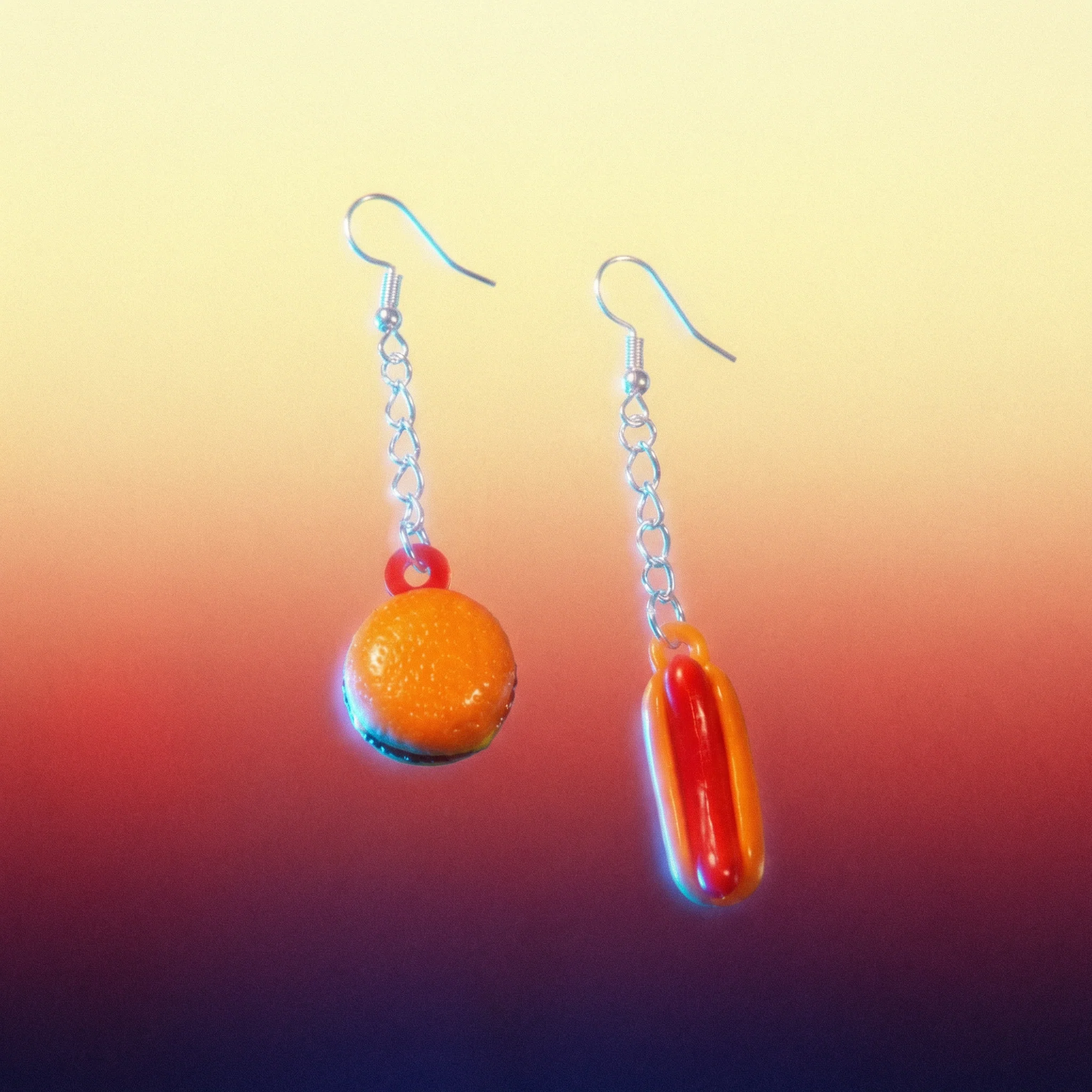 Hot Dog & Hamburger Mismatched Earrings | Vintage 70s-80s Upcycled Gumball Charms - Image 6