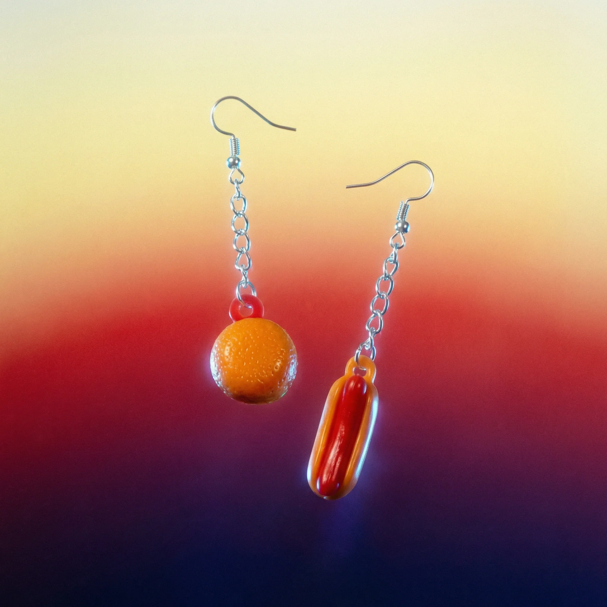 Hot Dog & Hamburger Mismatched Earrings | Vintage 70s-80s Upcycled Gumball Charms - Image 7
