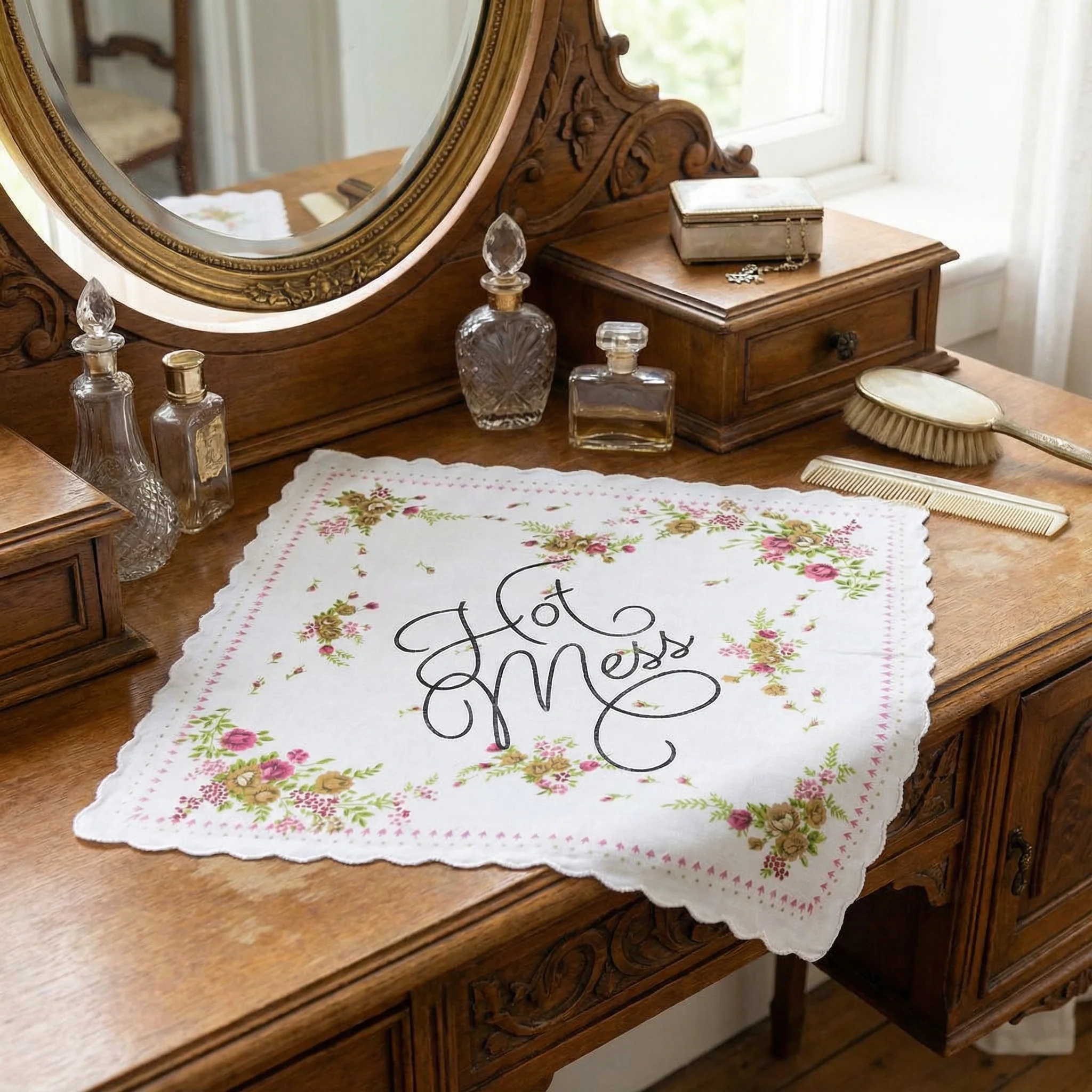 Hot Mess Hankie Retro Floral Print Cotton Handkerchief - Image 3