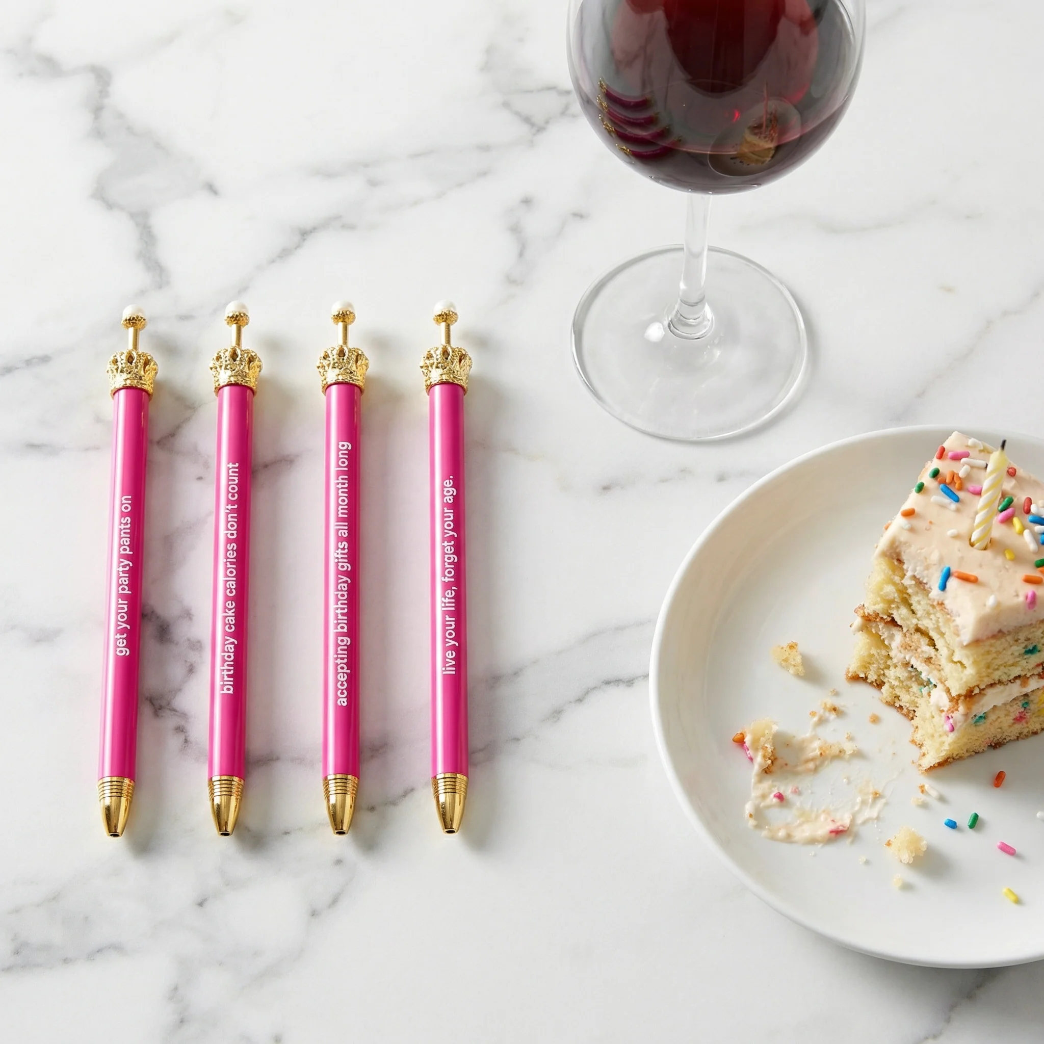 Get Your Party Pants On! Birthday Hot Pink Crown Pen Set of 12 | Giftable Quote Pens | Gift for Her - Image 3