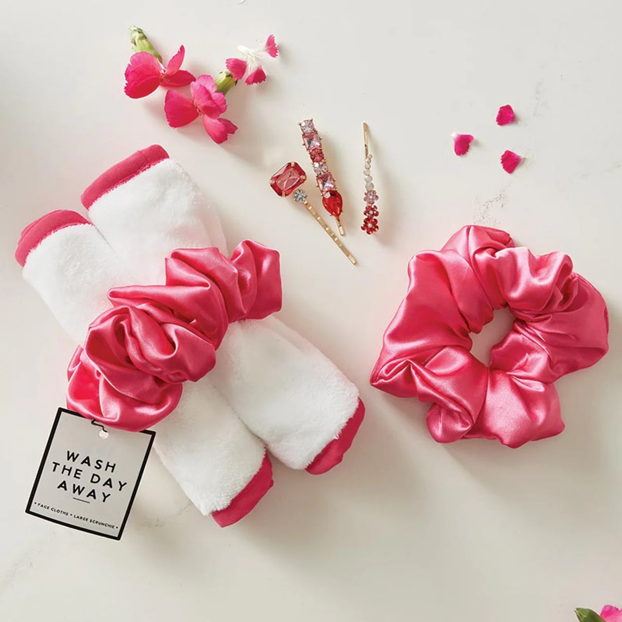 Hot Pink Face Cloth and Scrunchie Set | Linen Makeup Remover Gift Set For Her - Image 6