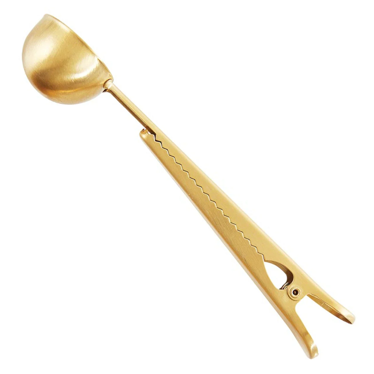 House Blend Coffee Clip + Scoop in Brass Finish | Stainless Steel Measuring Spoon/Resealer - Image 2