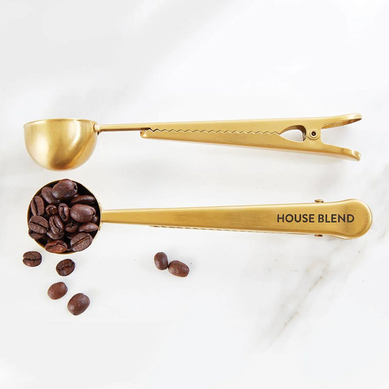 House Blend Coffee Clip + Scoop in Brass Finish | Stainless Steel Measuring Spoon/Resealer - Image 3