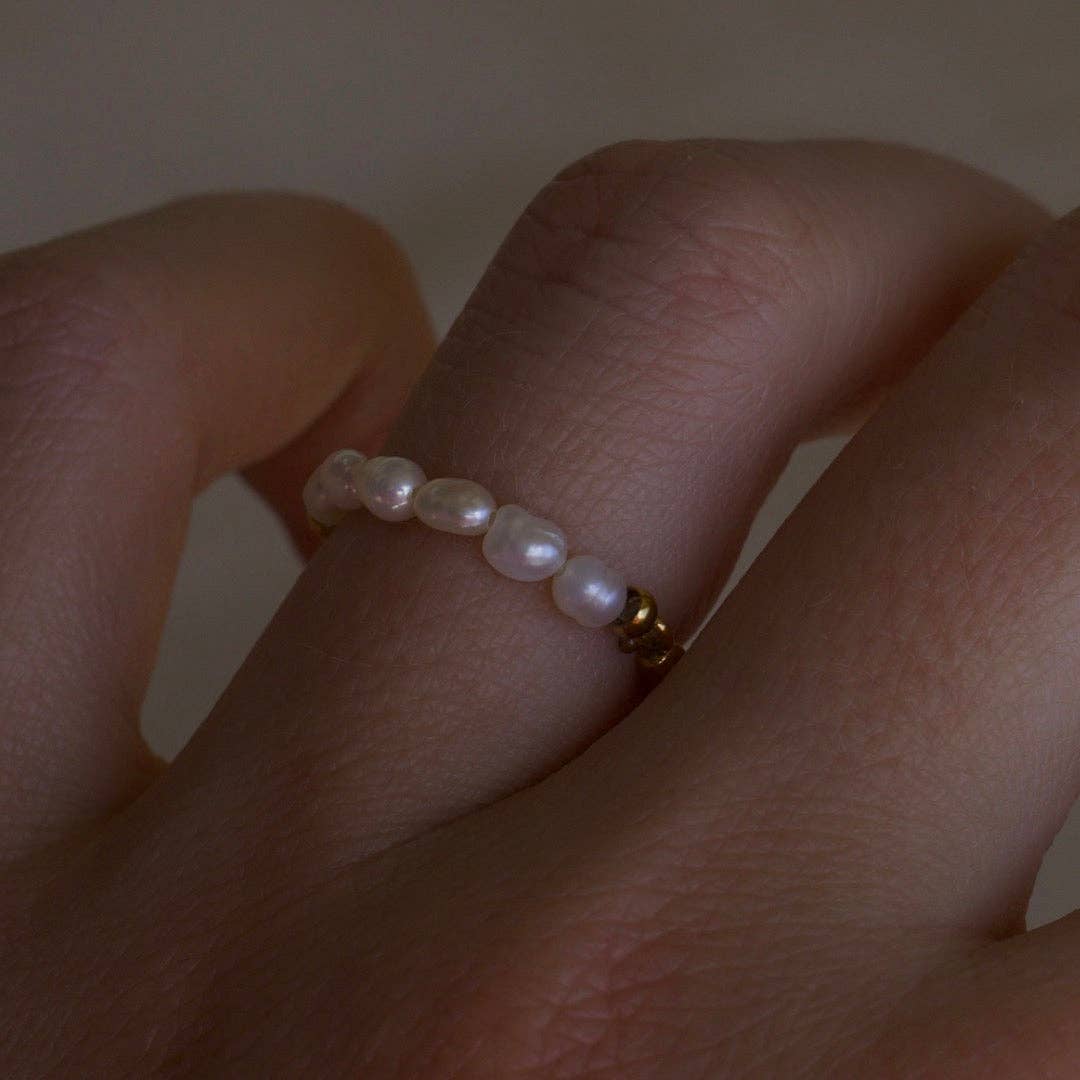 Real Pearls Hubert Half Pearl Half Gold Band Textured Ring | Gold Plated Stainless Steel Jewelry - Image 4