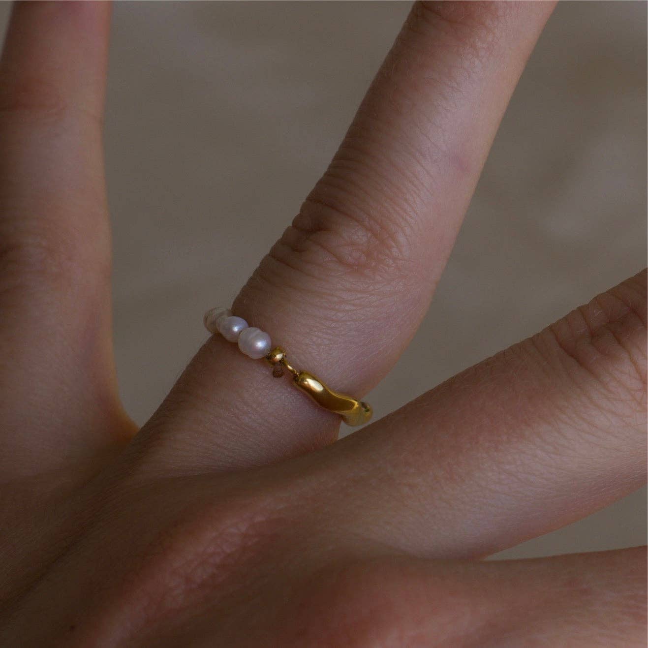 Real Pearls Hubert Half Pearl Half Gold Band Textured Ring | Gold Plated Stainless Steel Jewelry - Image 6