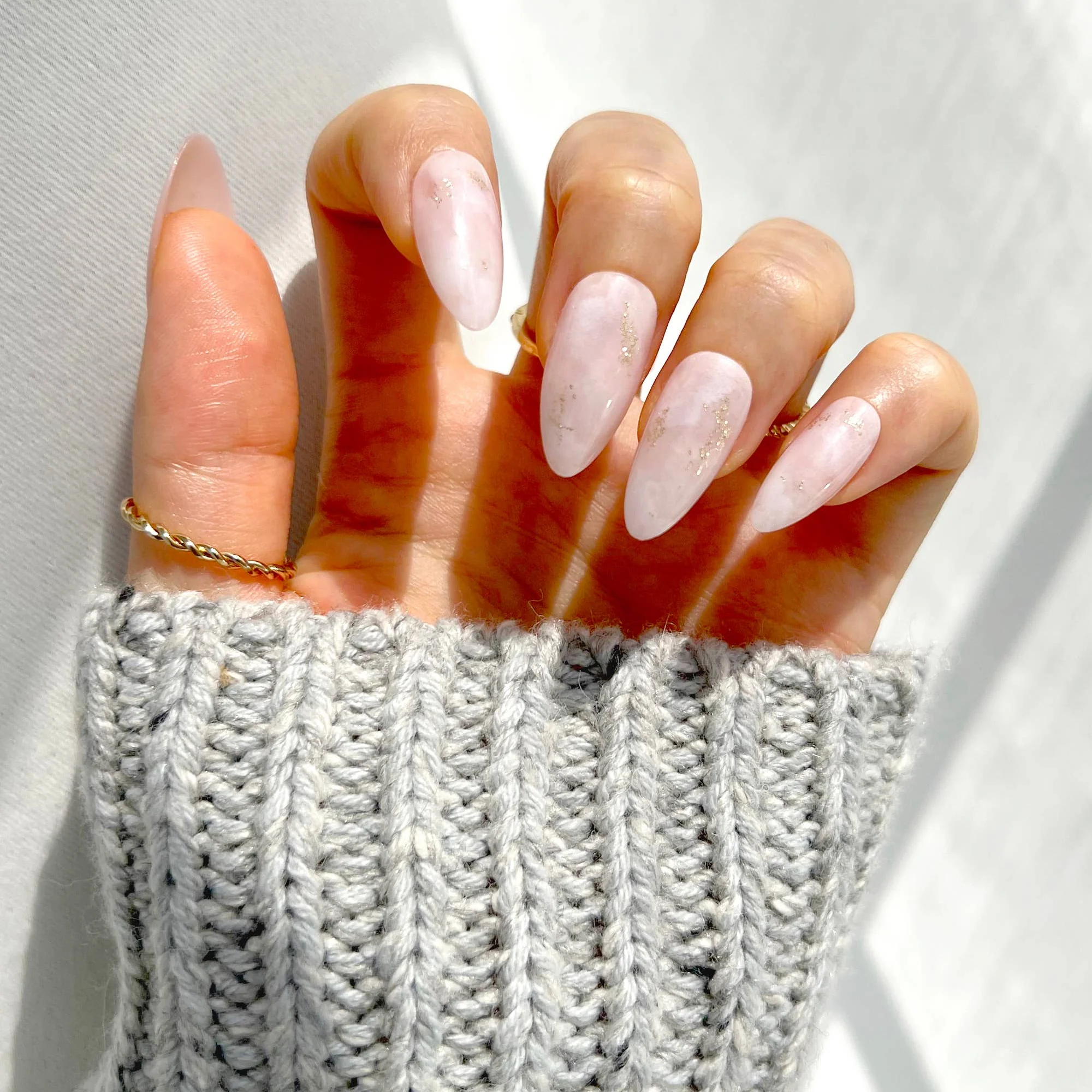 Hushed Shimmer Press-On Nails | Soft & Durable Nude Nails with Gold Glitter - Image 2