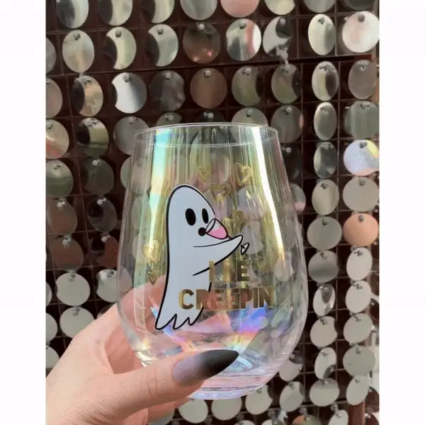Ghost "I Be Creepin" Jumbo Stemless Wine Glass in Iridescent | 30 Oz. | Holds an Entire Bottle of Wine - Image 2