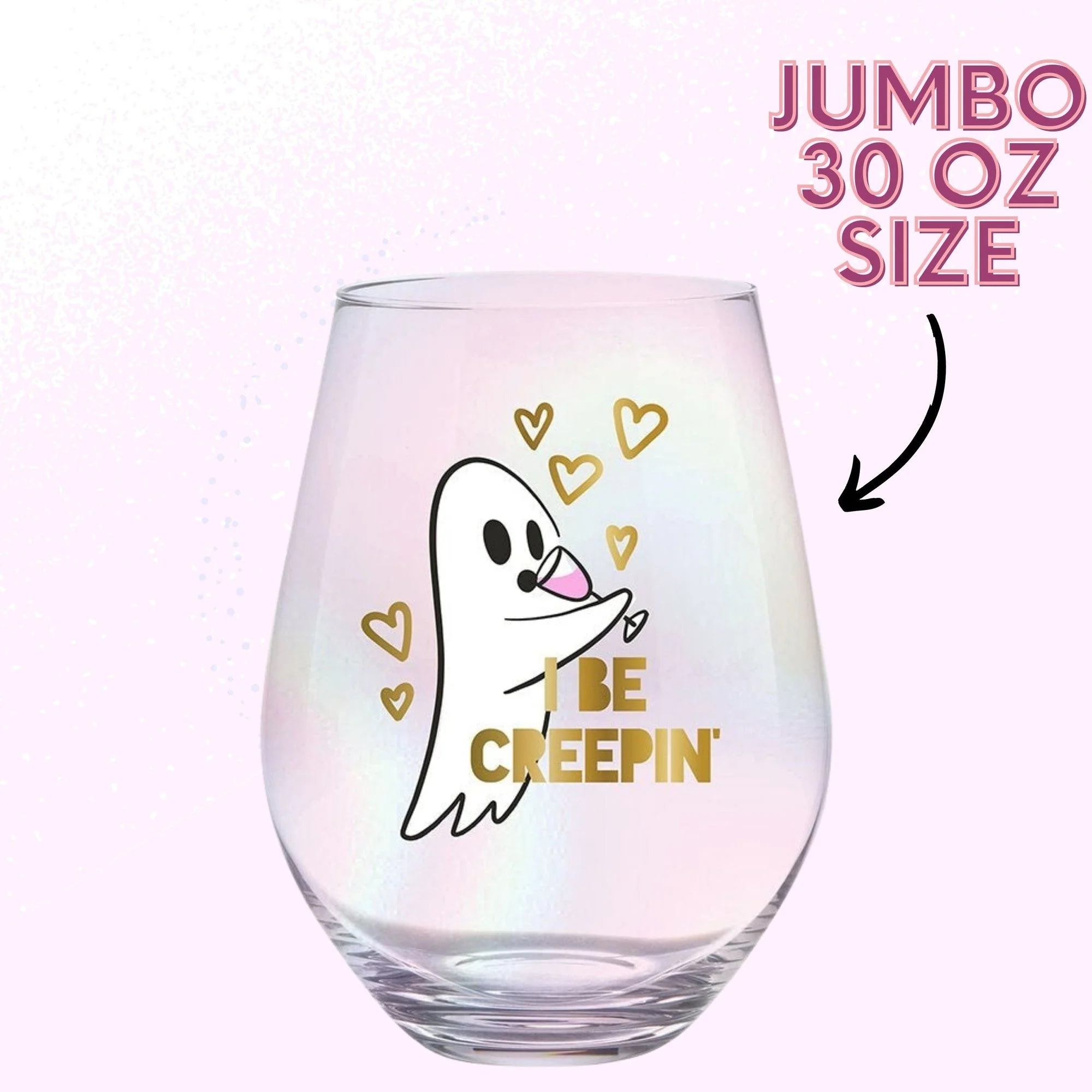 Ghost "I Be Creepin" Jumbo Stemless Wine Glass in Iridescent | 30 Oz. | Holds an Entire Bottle of Wine - Image 3