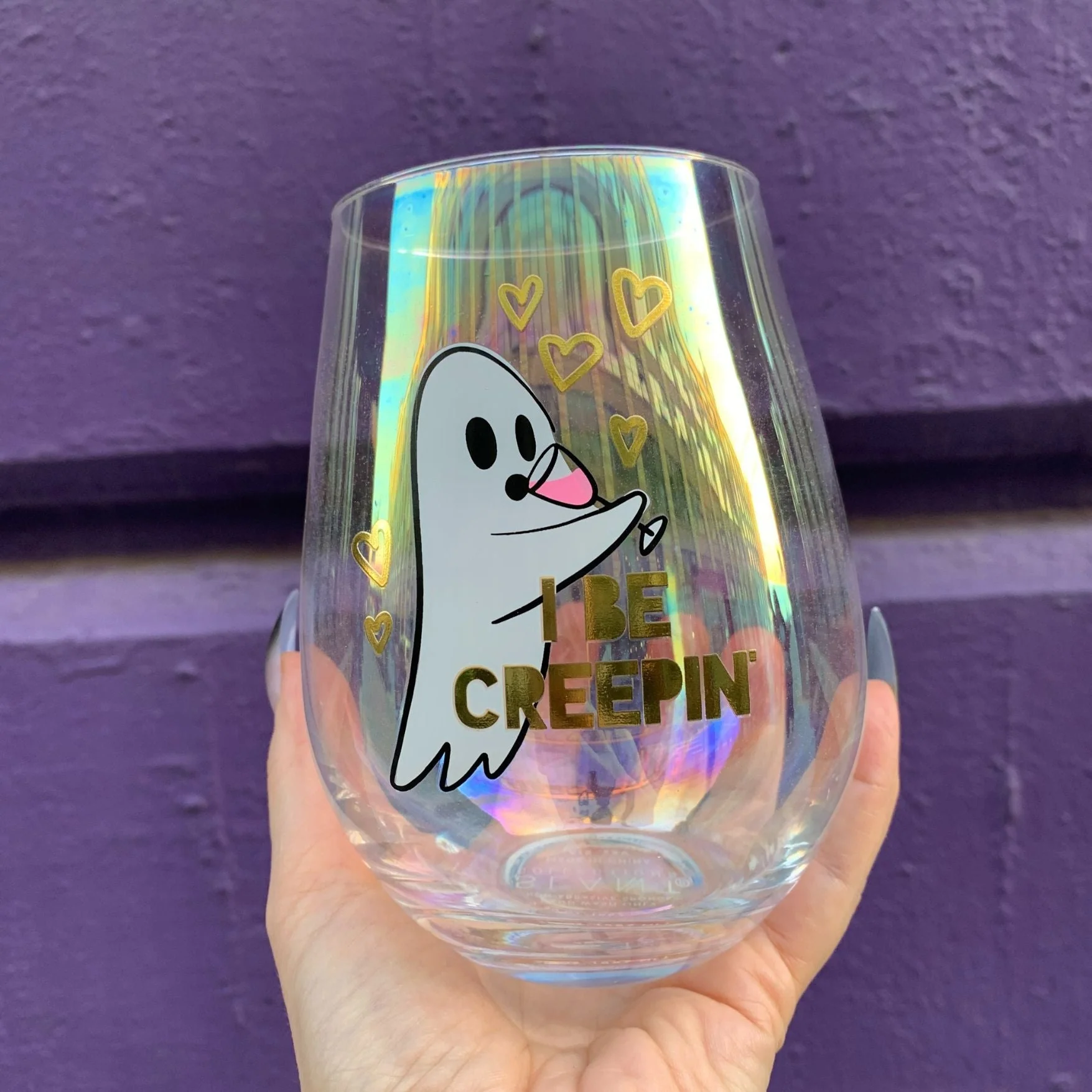 Ghost "I Be Creepin" Jumbo Stemless Wine Glass in Iridescent | 30 Oz. | Holds an Entire Bottle of Wine - Image 6