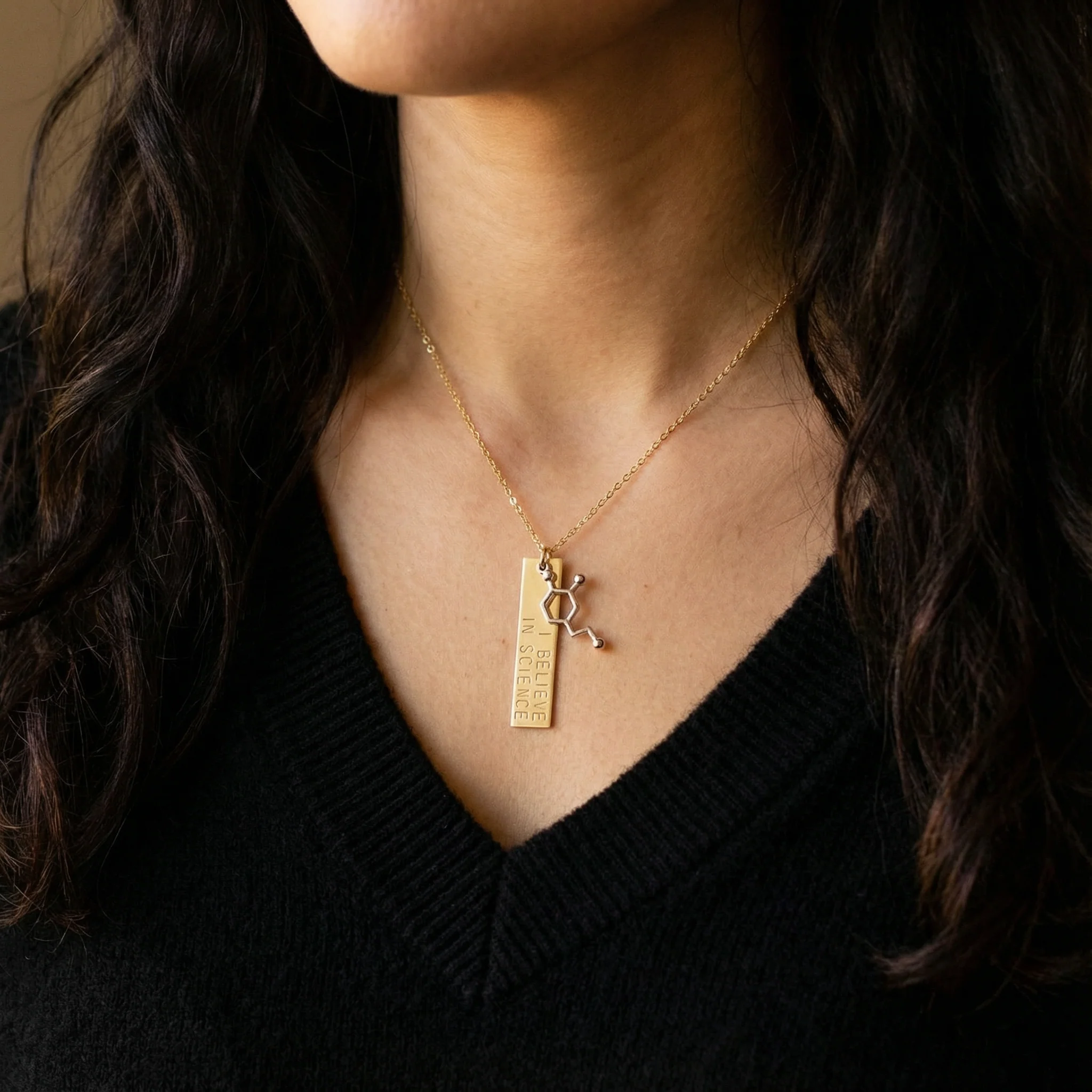I Believe in Science Molecule Necklace in Silver or Brass - Image 2