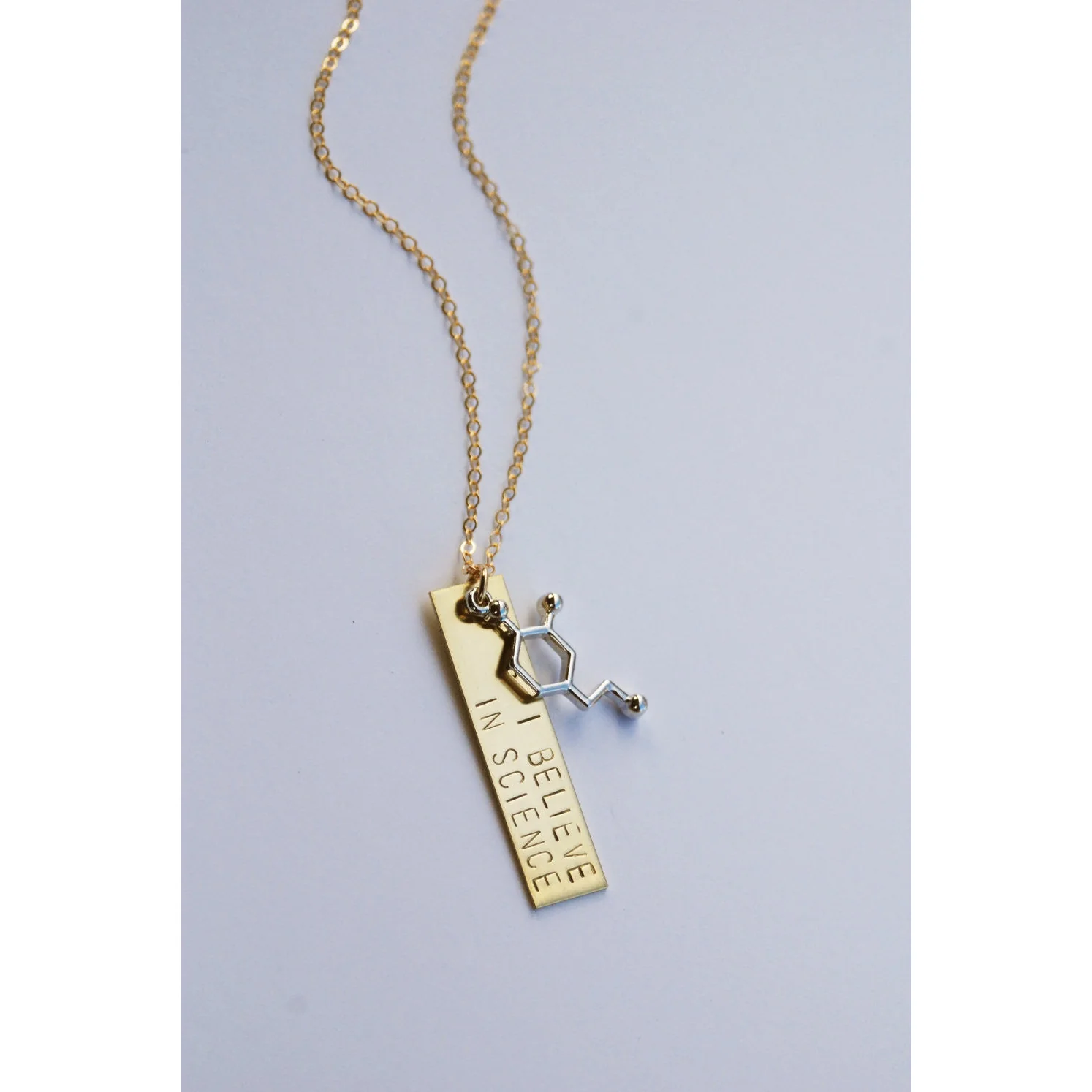I Believe in Science Molecule Necklace in Silver or Brass - Image 3