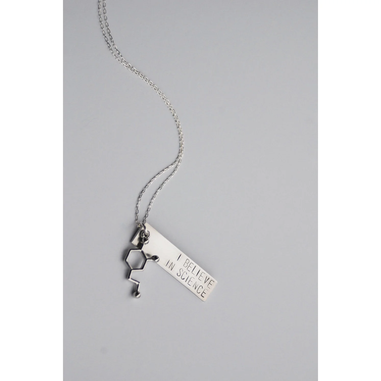 I Believe in Science Molecule Necklace in Silver or Brass - Image 4