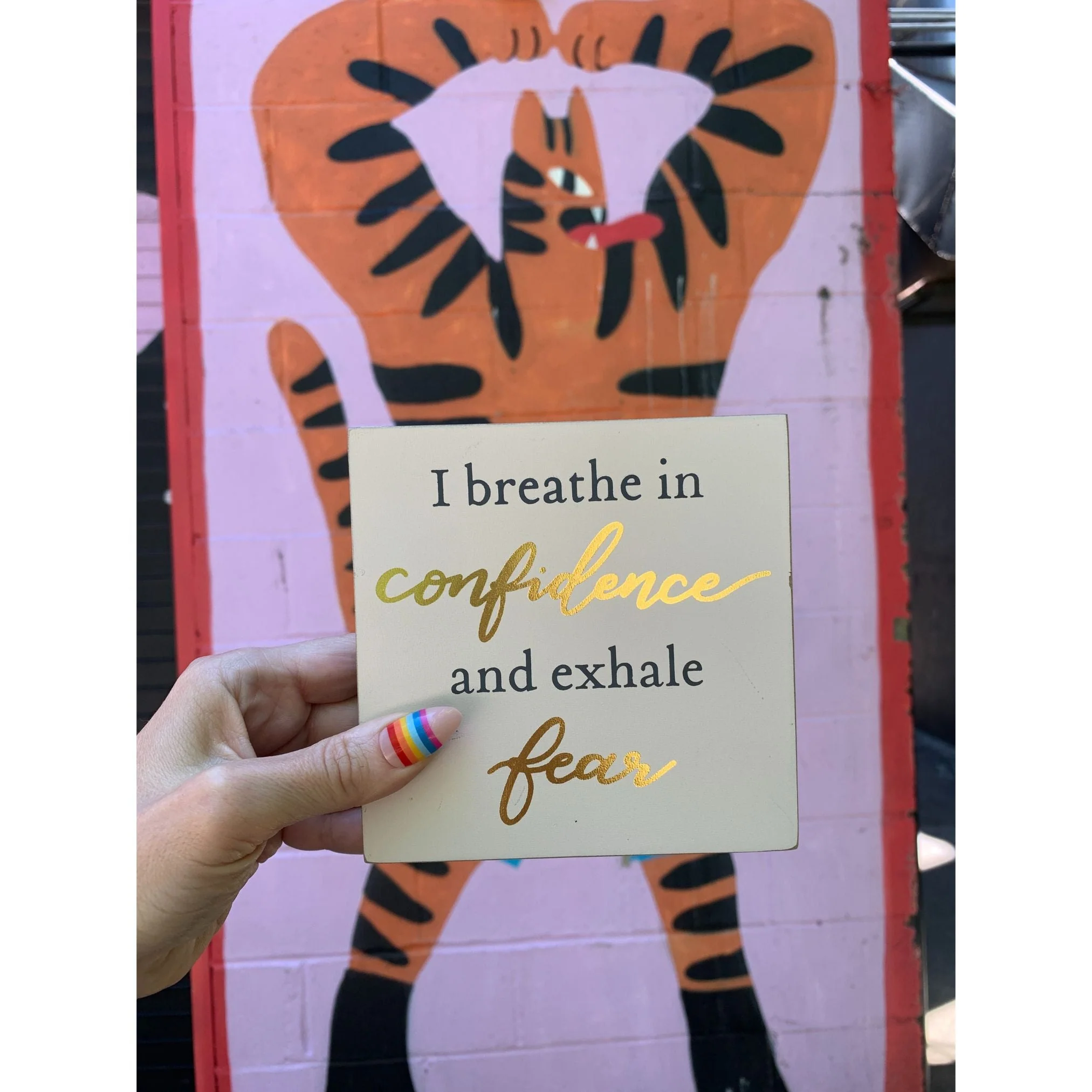 I Breathe In Confidence And Exhale Fear Inspo Block Sign | Metallic Copper Details - Image 3