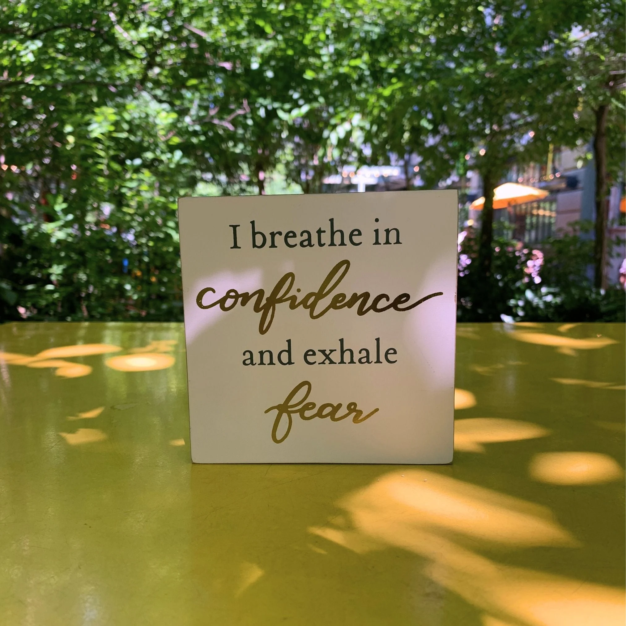 I Breathe In Confidence And Exhale Fear Inspo Block Sign | Metallic Copper Details - Image 4