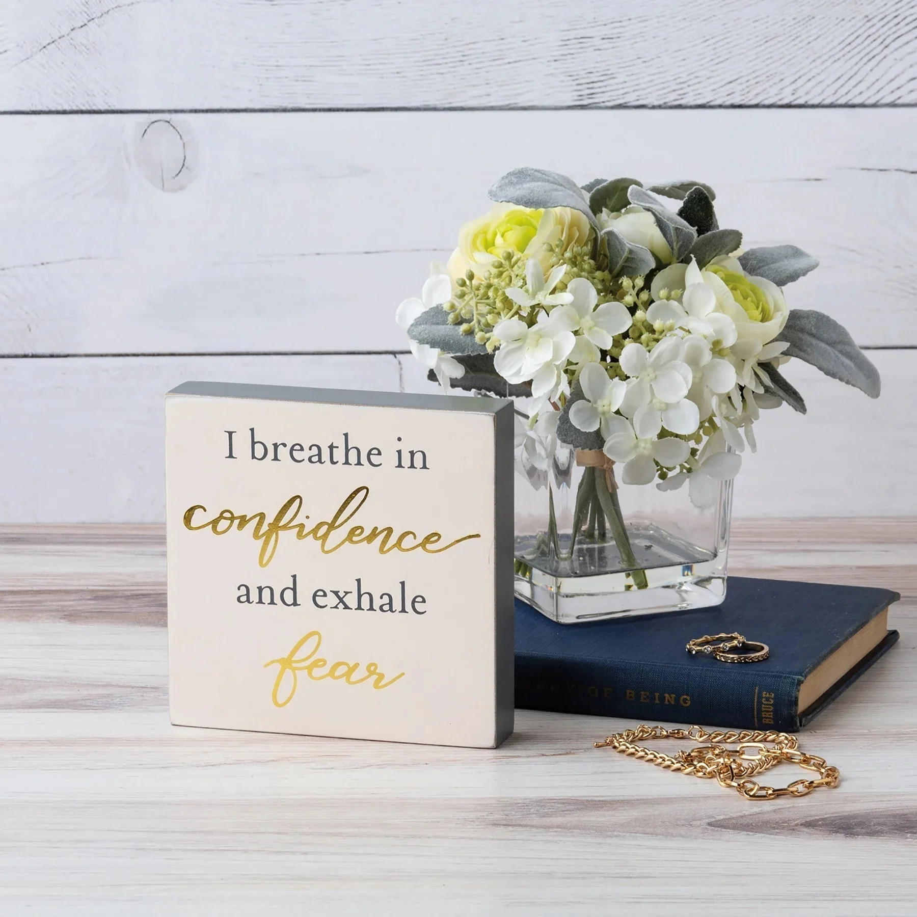 I Breathe In Confidence And Exhale Fear Inspo Block Sign | Metallic Copper Details - Image 7