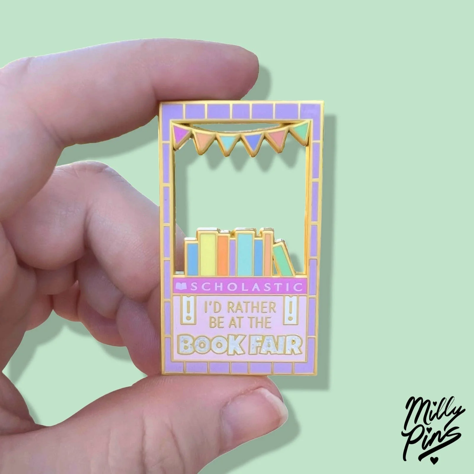 I’d Rather Be At The Scholastic Book Fair Enamel Pin | Nostalgic Teacher & Book Lover Hard Lapel Pin - Image 2