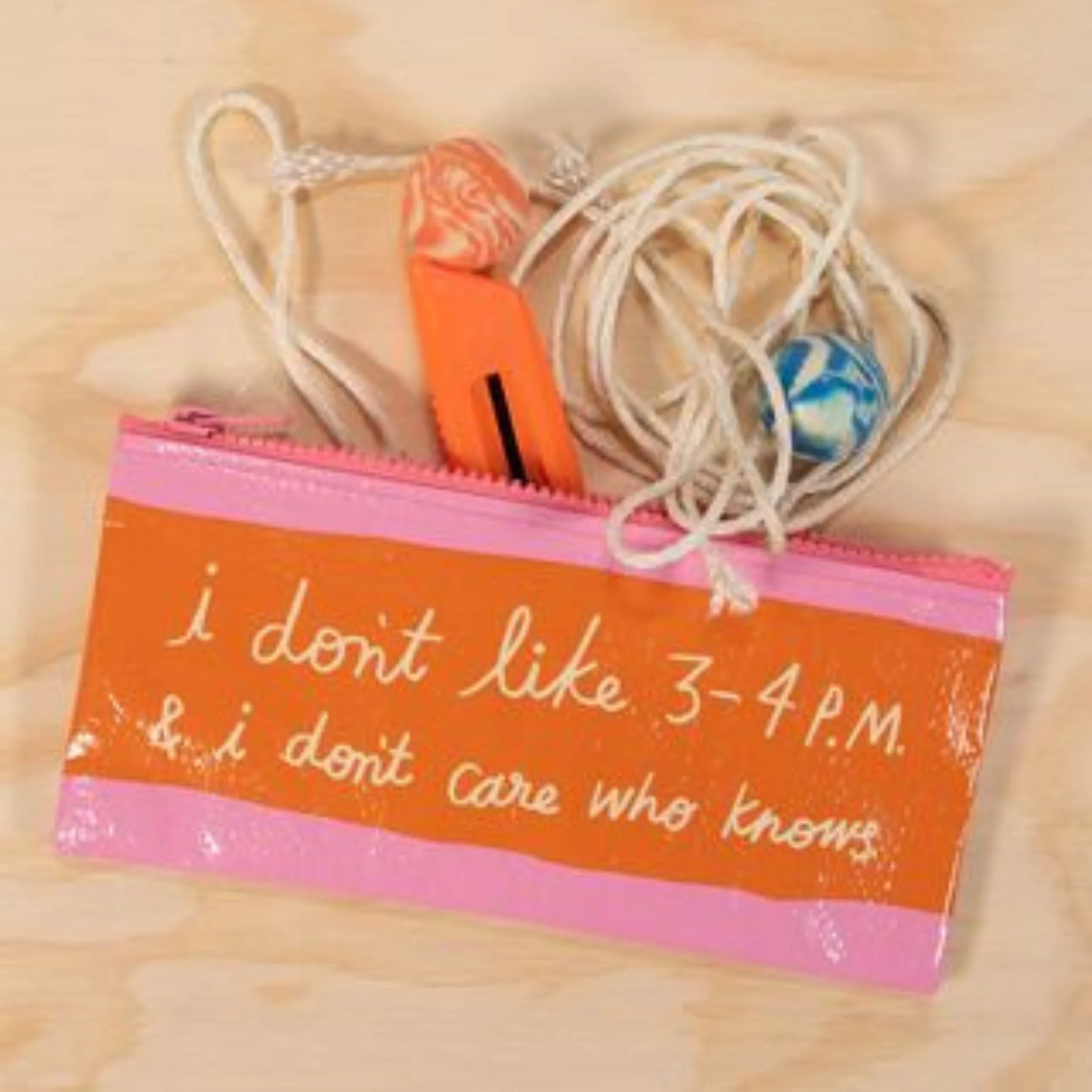 I Don't Like 3-4 P.M. & I Don't Care Who Knows Pencil Case | 4.25" x 8.5" | BlueQ at GetBullish - Image 2