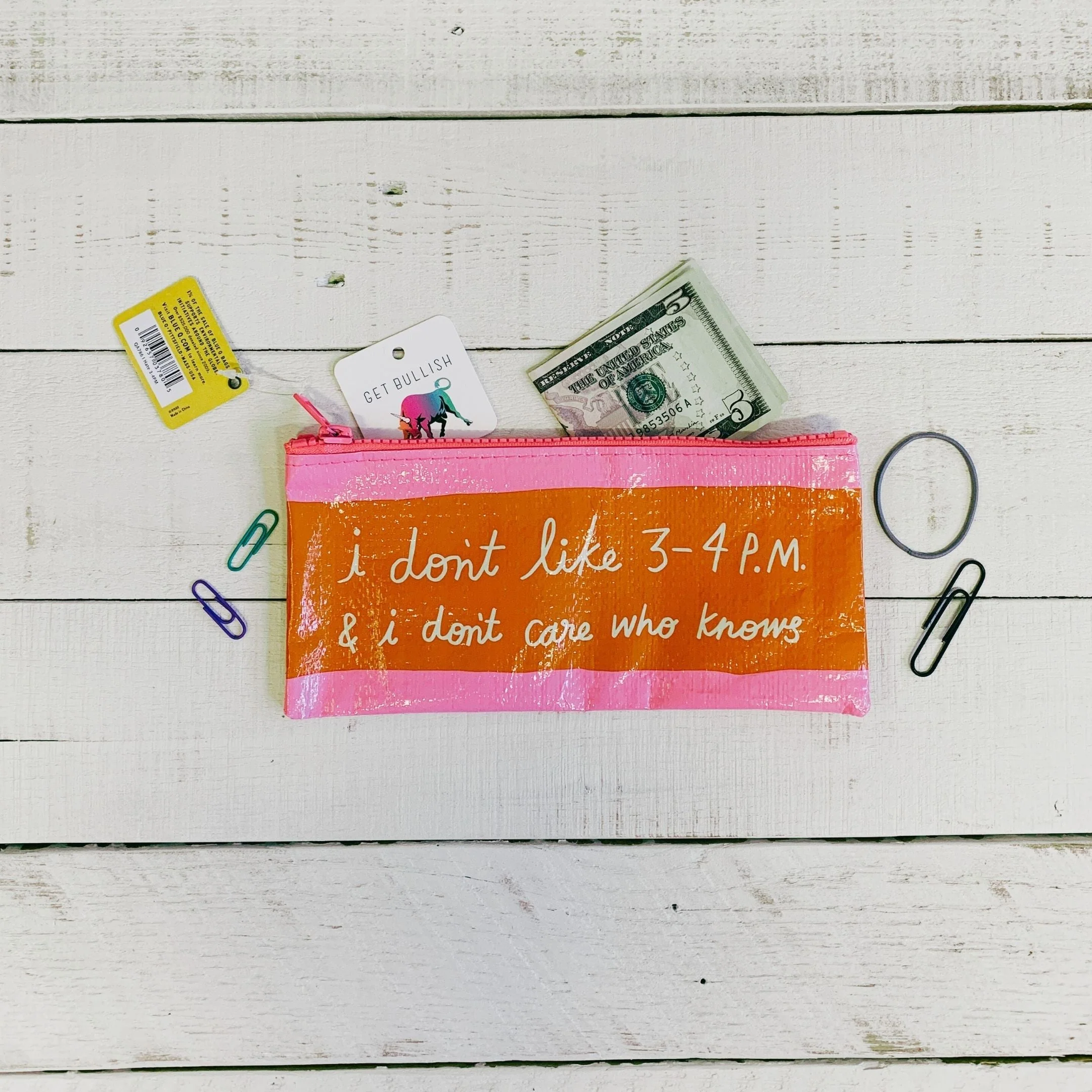 I Don't Like 3-4 P.M. & I Don't Care Who Knows Pencil Case | 4.25" x 8.5" | BlueQ at GetBullish - Image 5
