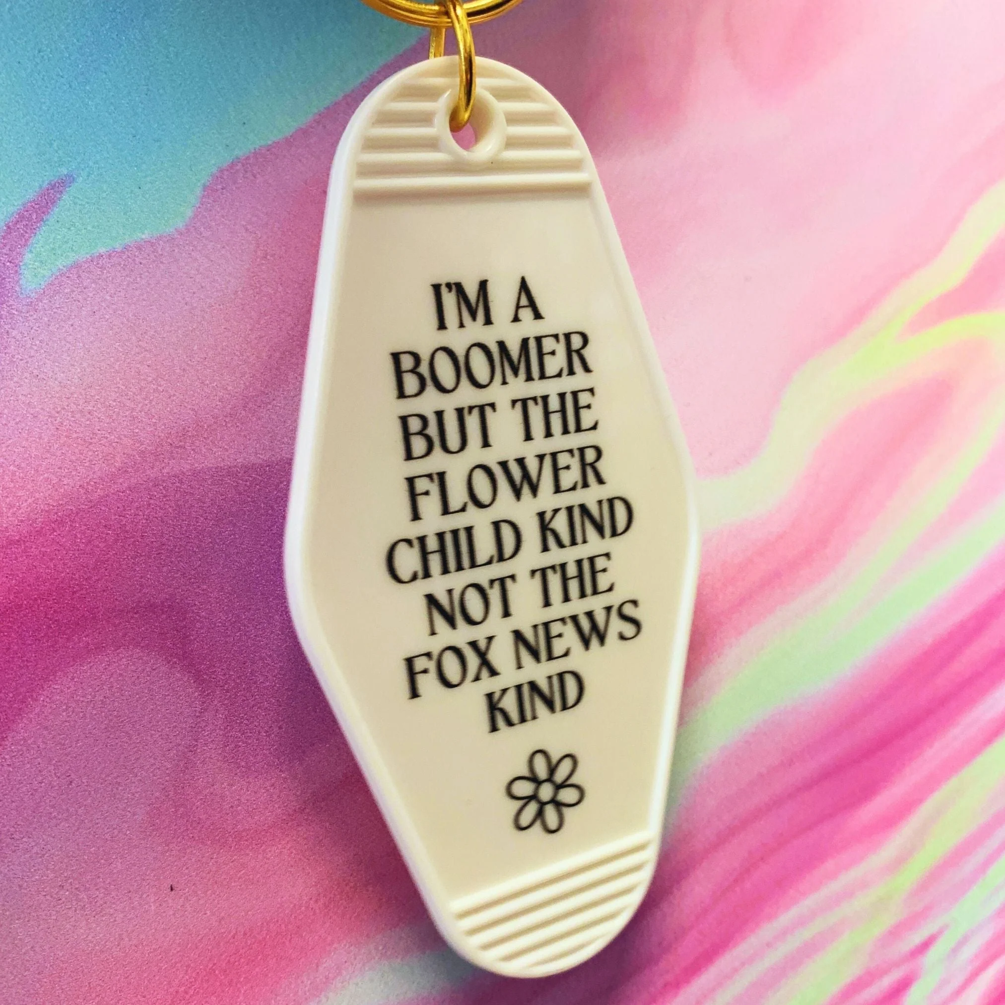 I’m a Boomer But Not the Fox News Kind Motel Style Keychain in White - Image 10