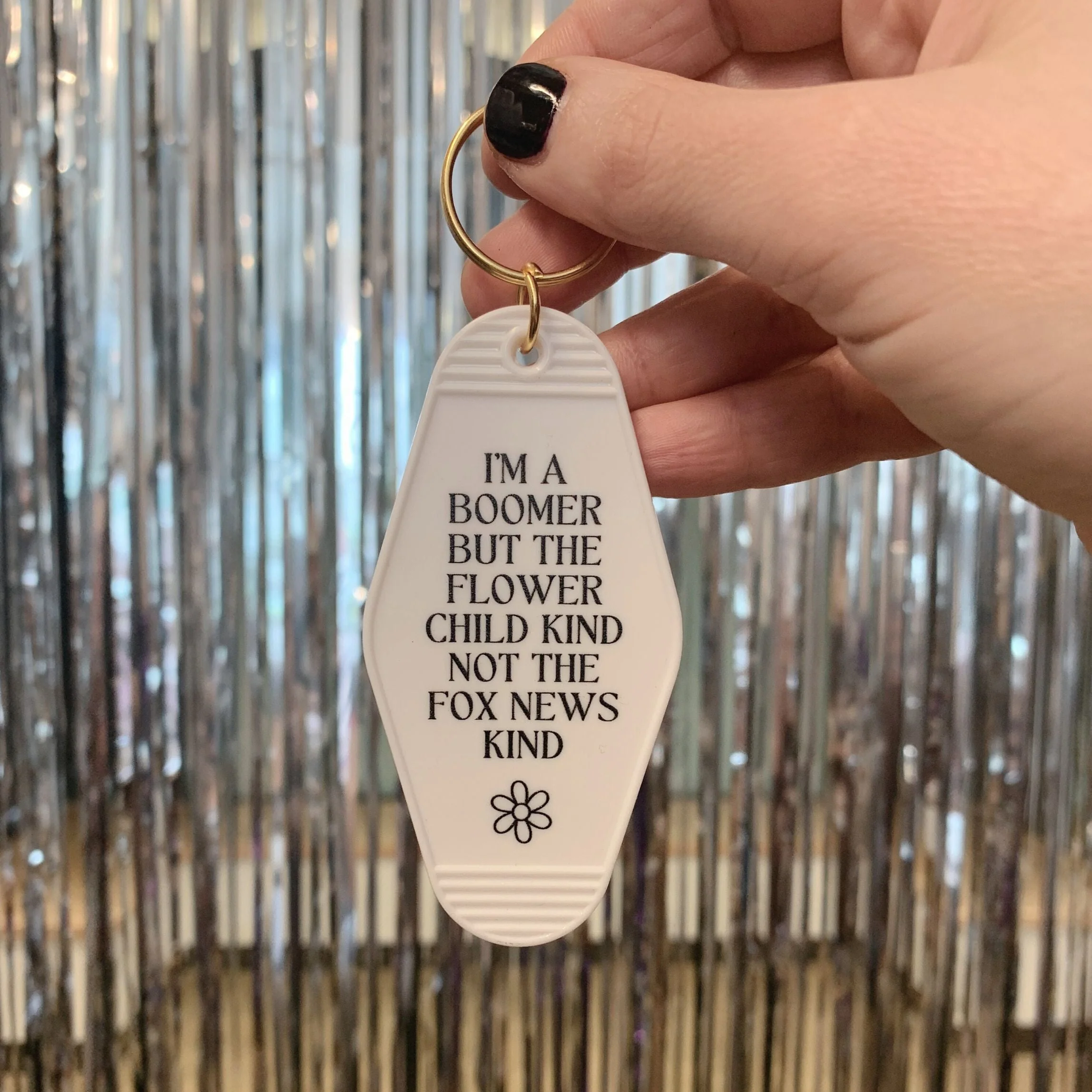 I’m a Boomer But Not the Fox News Kind Motel Style Keychain in White - Image 5