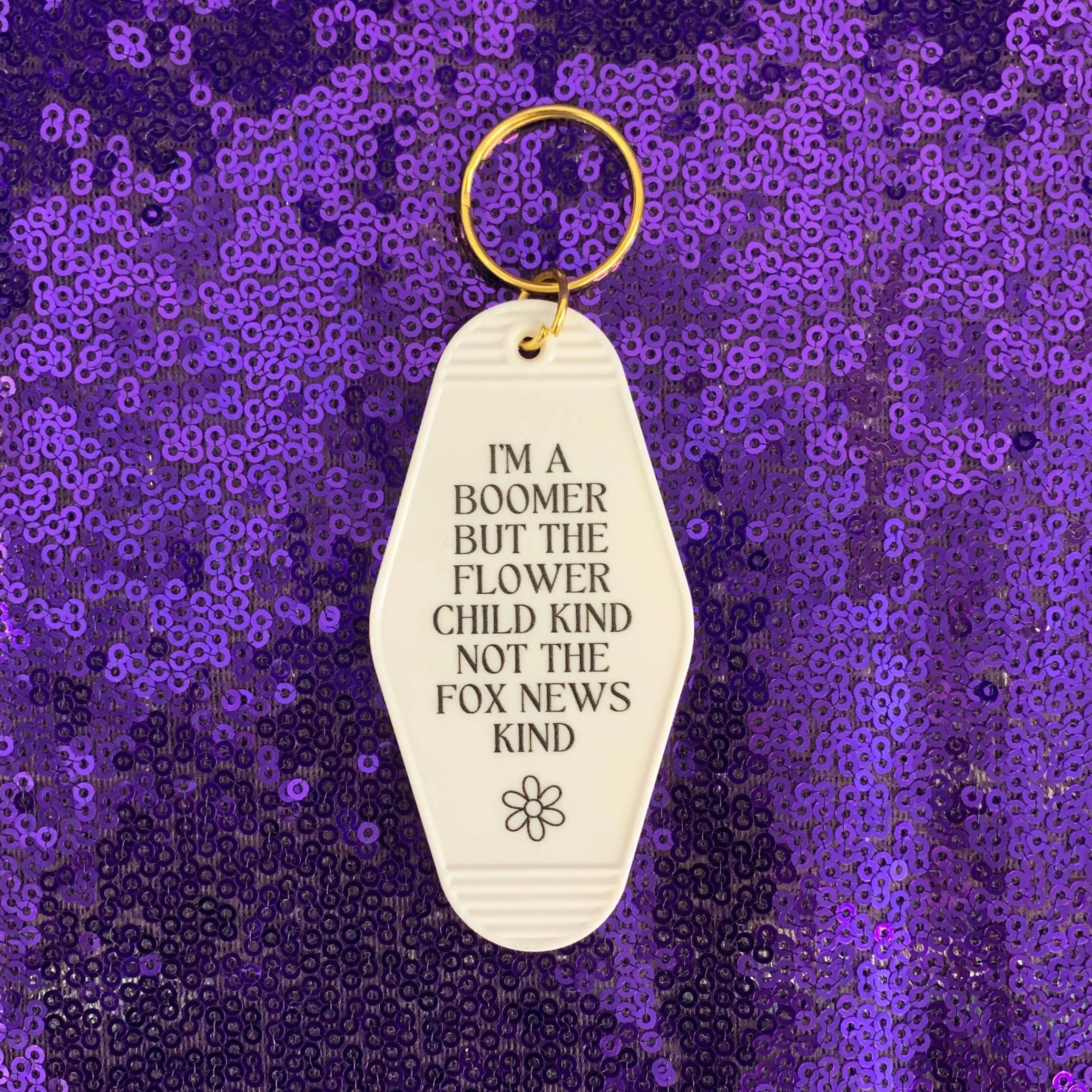 I’m a Boomer But Not the Fox News Kind Motel Style Keychain in White - Image 6