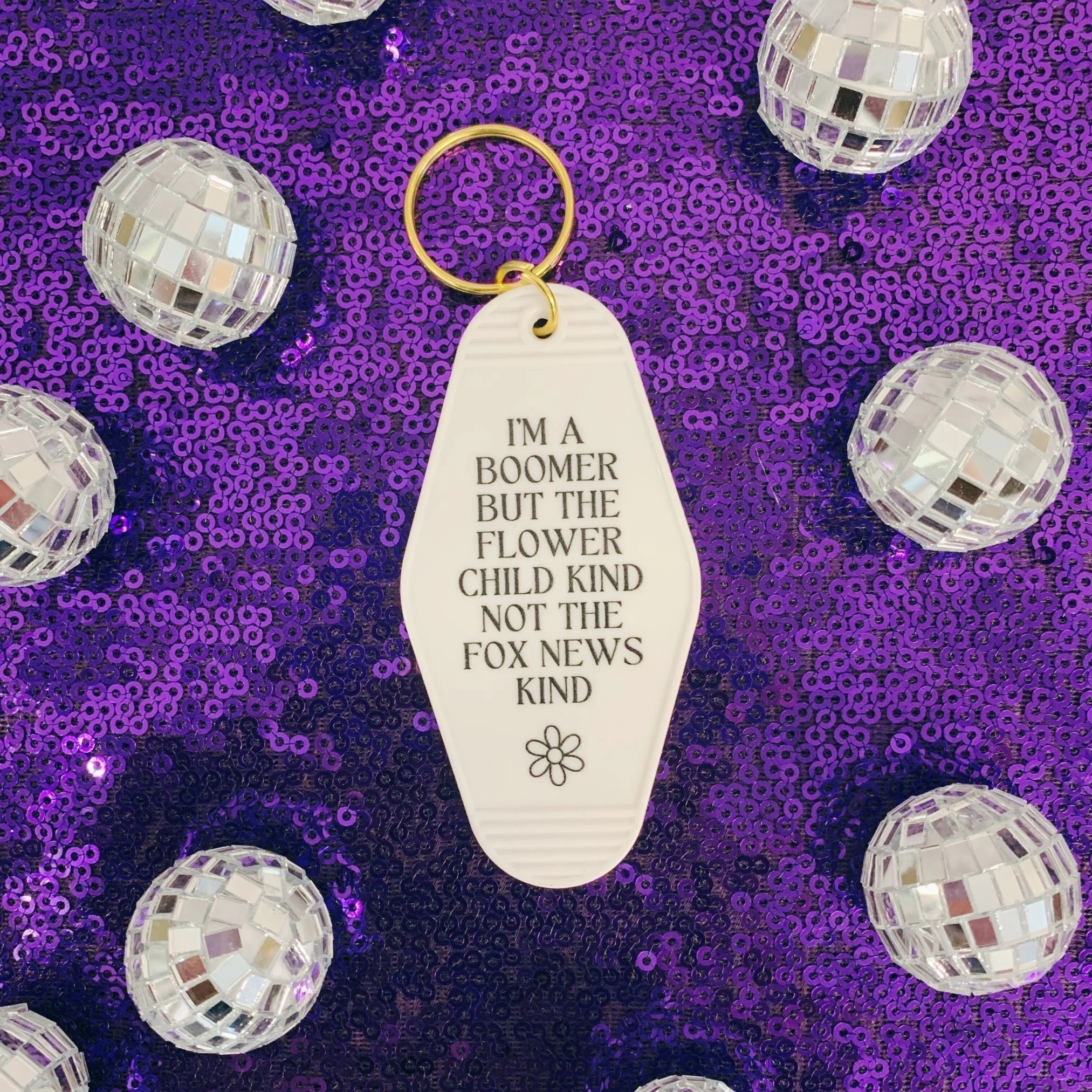 I’m a Boomer But Not the Fox News Kind Motel Style Keychain in White - Image 7