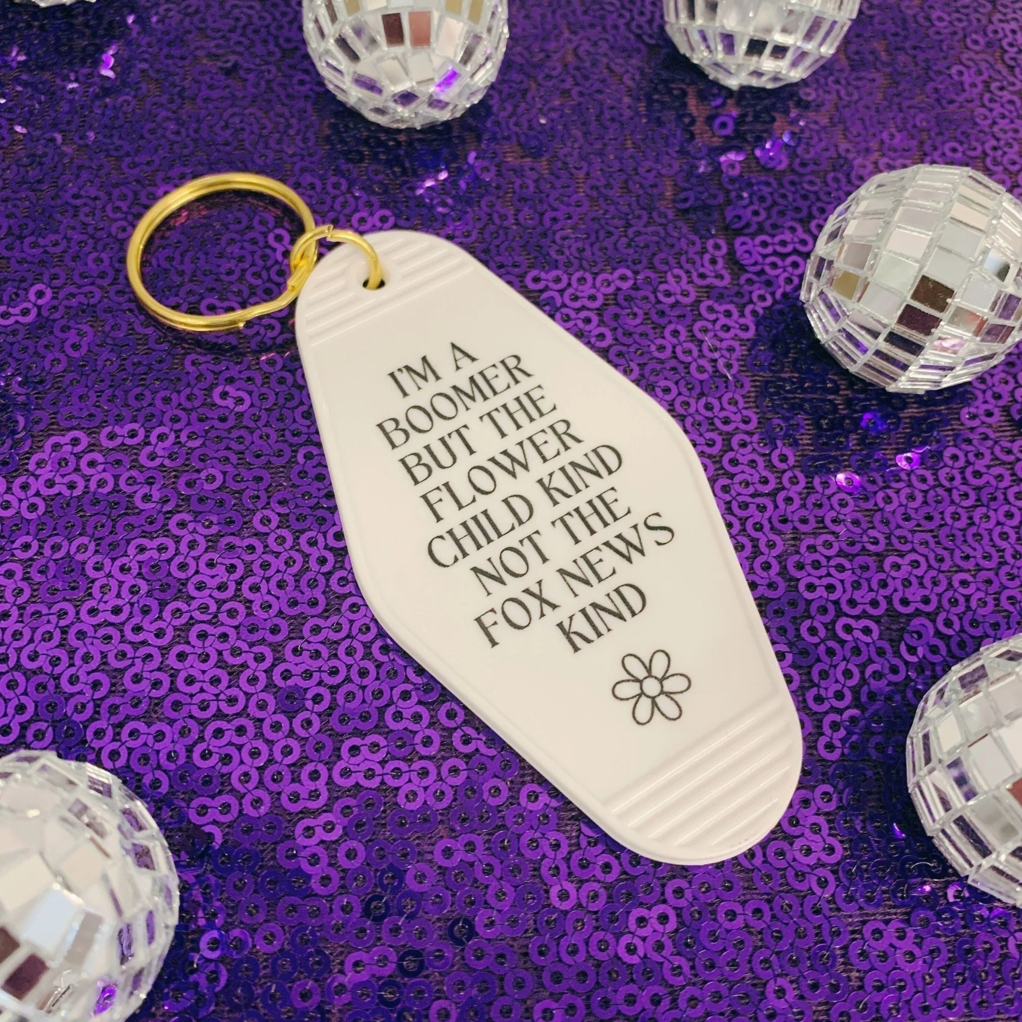 I’m a Boomer But Not the Fox News Kind Motel Style Keychain in White - Image 8