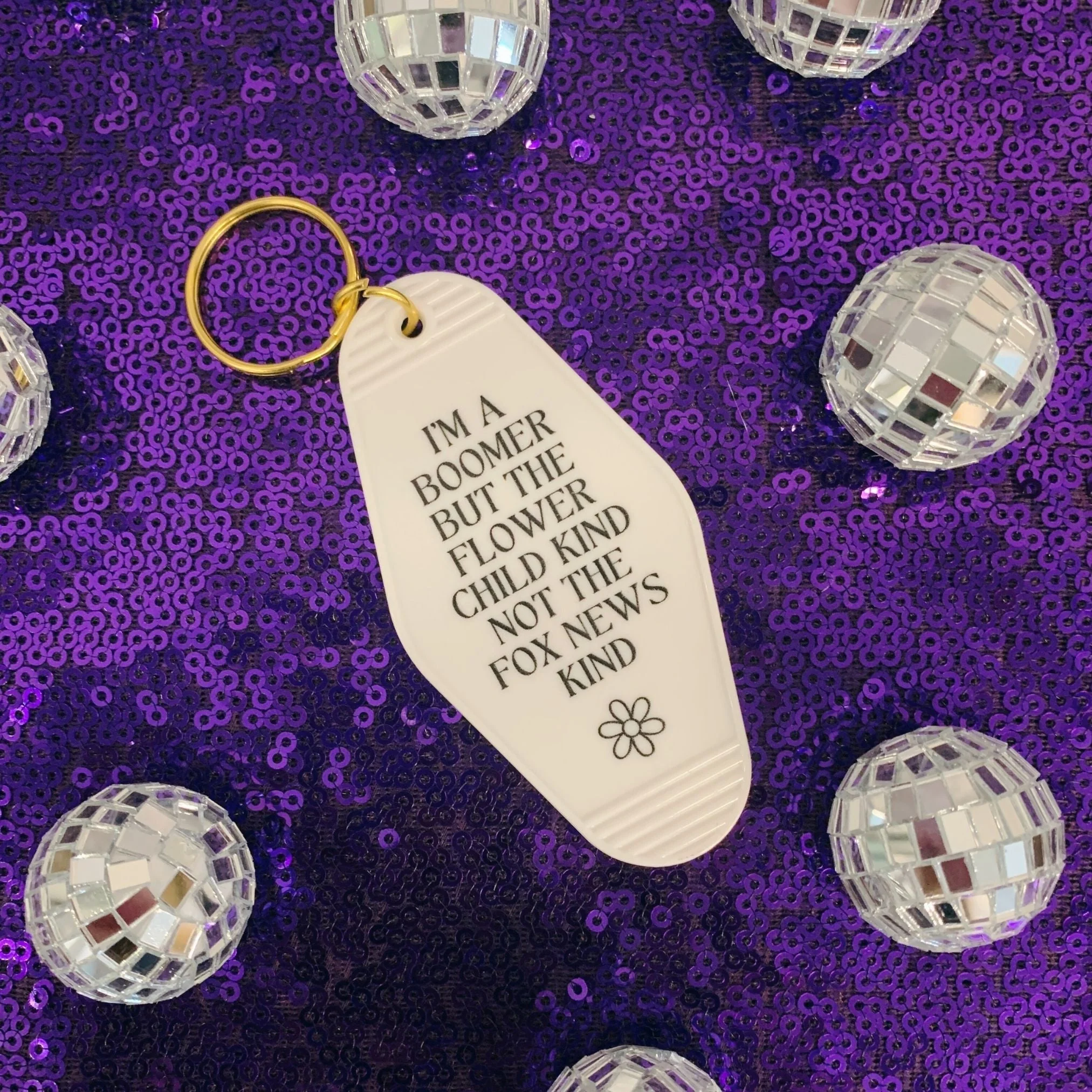 I’m a Boomer But Not the Fox News Kind Motel Style Keychain in White - Image 9