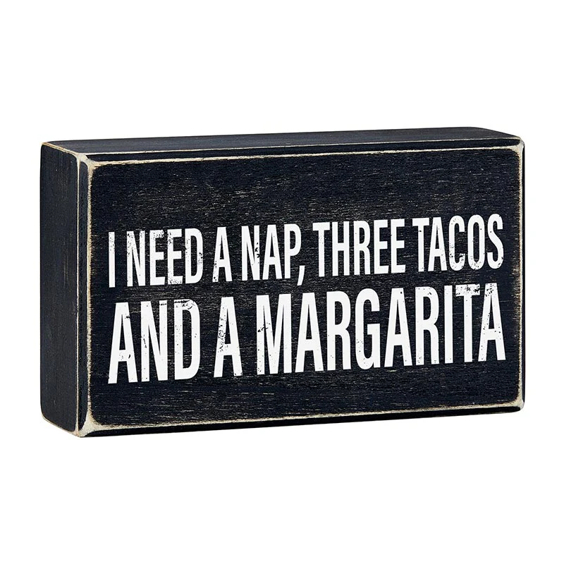I Need A Nap, Three Tacos And A Margarita Box Sign | Rustic Wooden Decor | 6" x 3.5" - Image 4