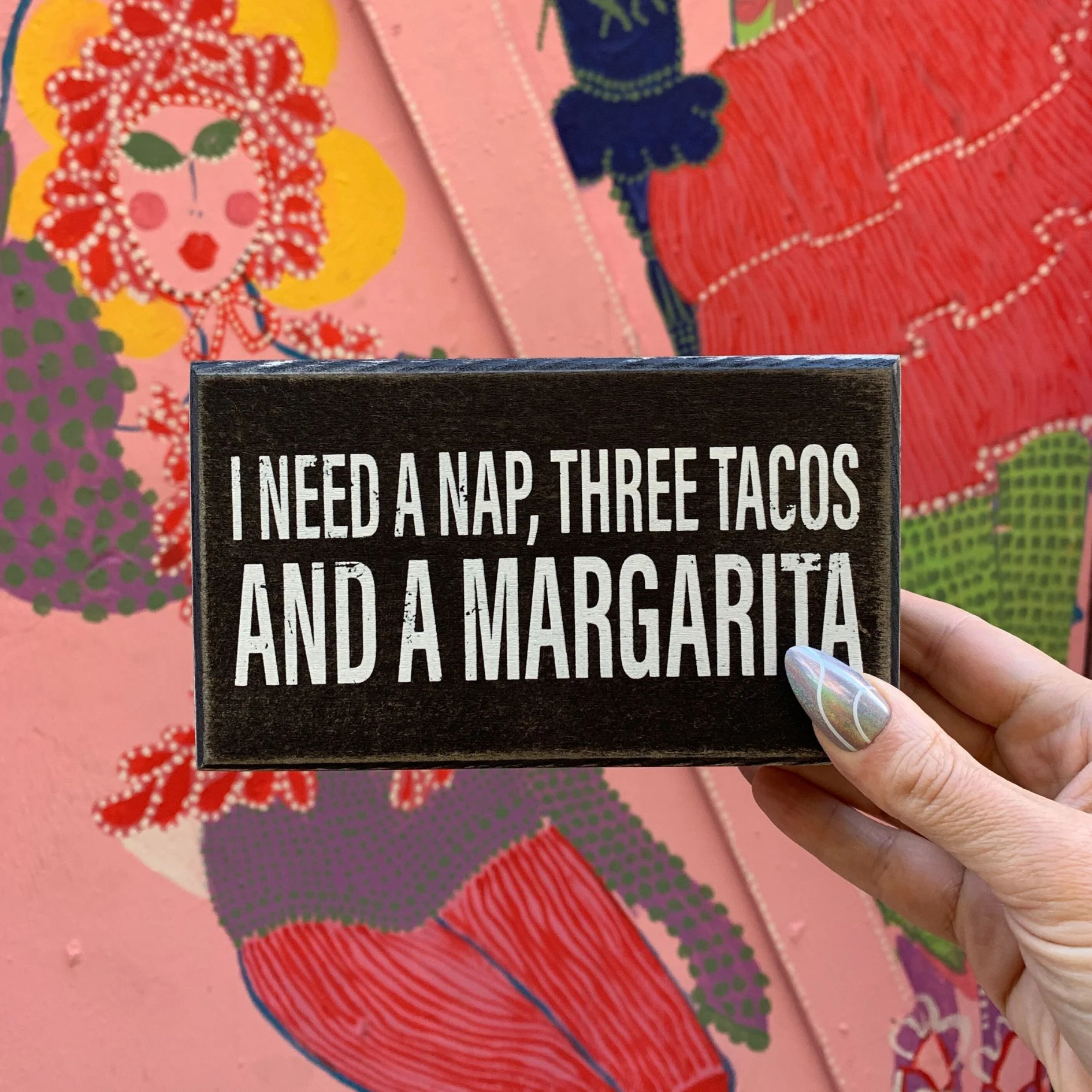I Need A Nap, Three Tacos And A Margarita Box Sign | Rustic Wooden Decor | 6" x 3.5" - Image 5