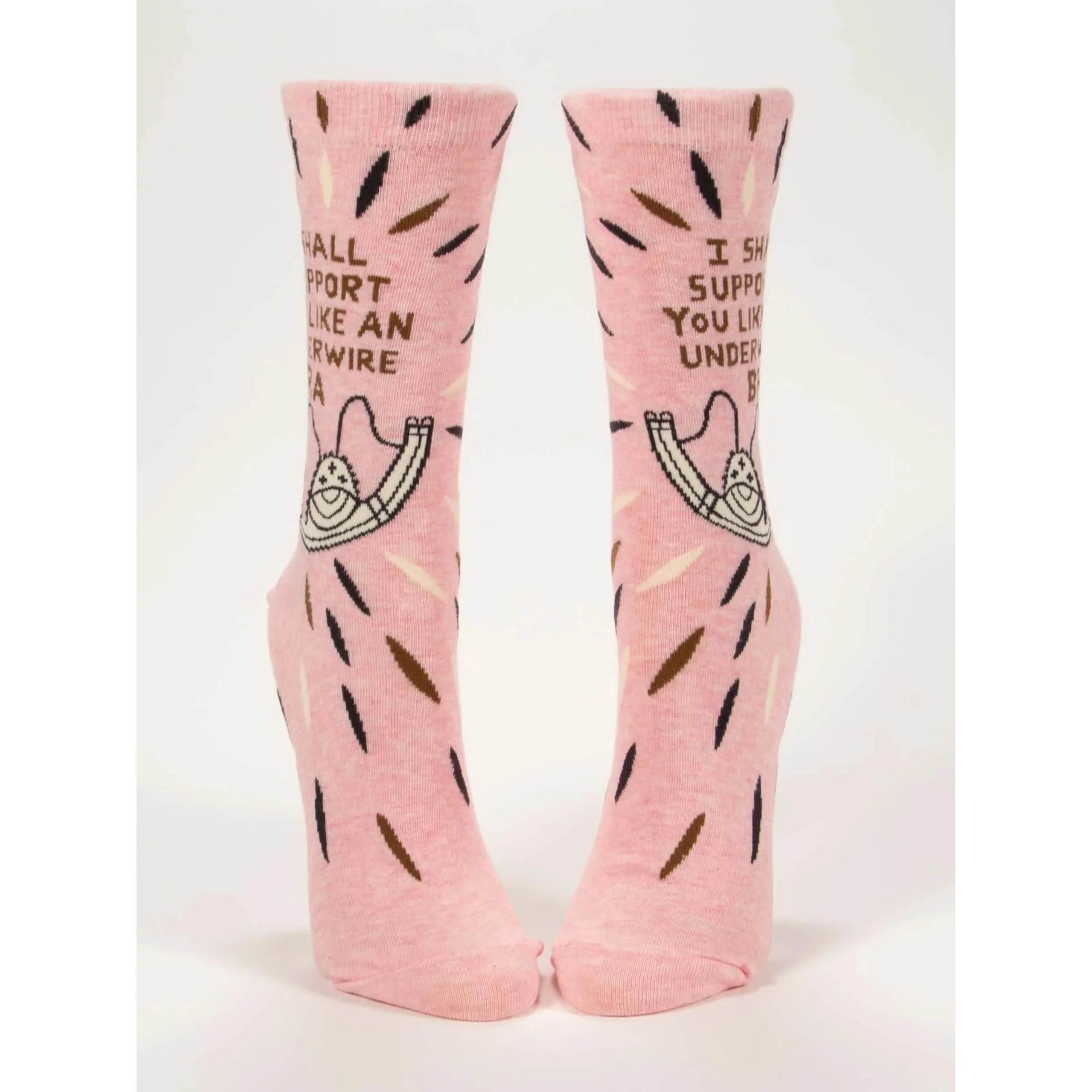 I Shall Support You Like an Underwire Bra Funny Pink Women’s Crew Socks | BlueQ at GetBullish - Image 3